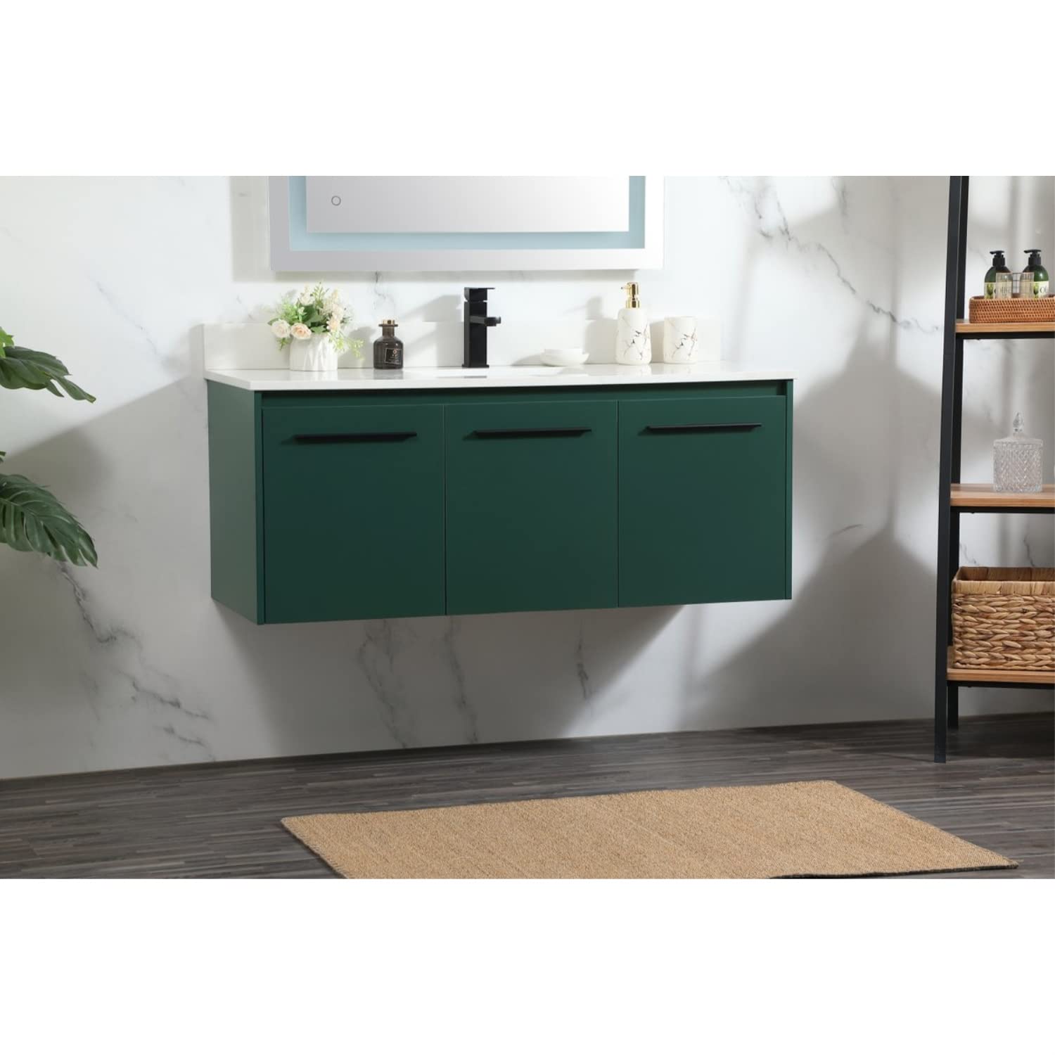 48 Inch Single Bathroom Vanity in Green with Backsplash - Modern Farmhouse Sink Cabinet for Small Bathroom Remodel, Powder Room & Guest Bath Decor