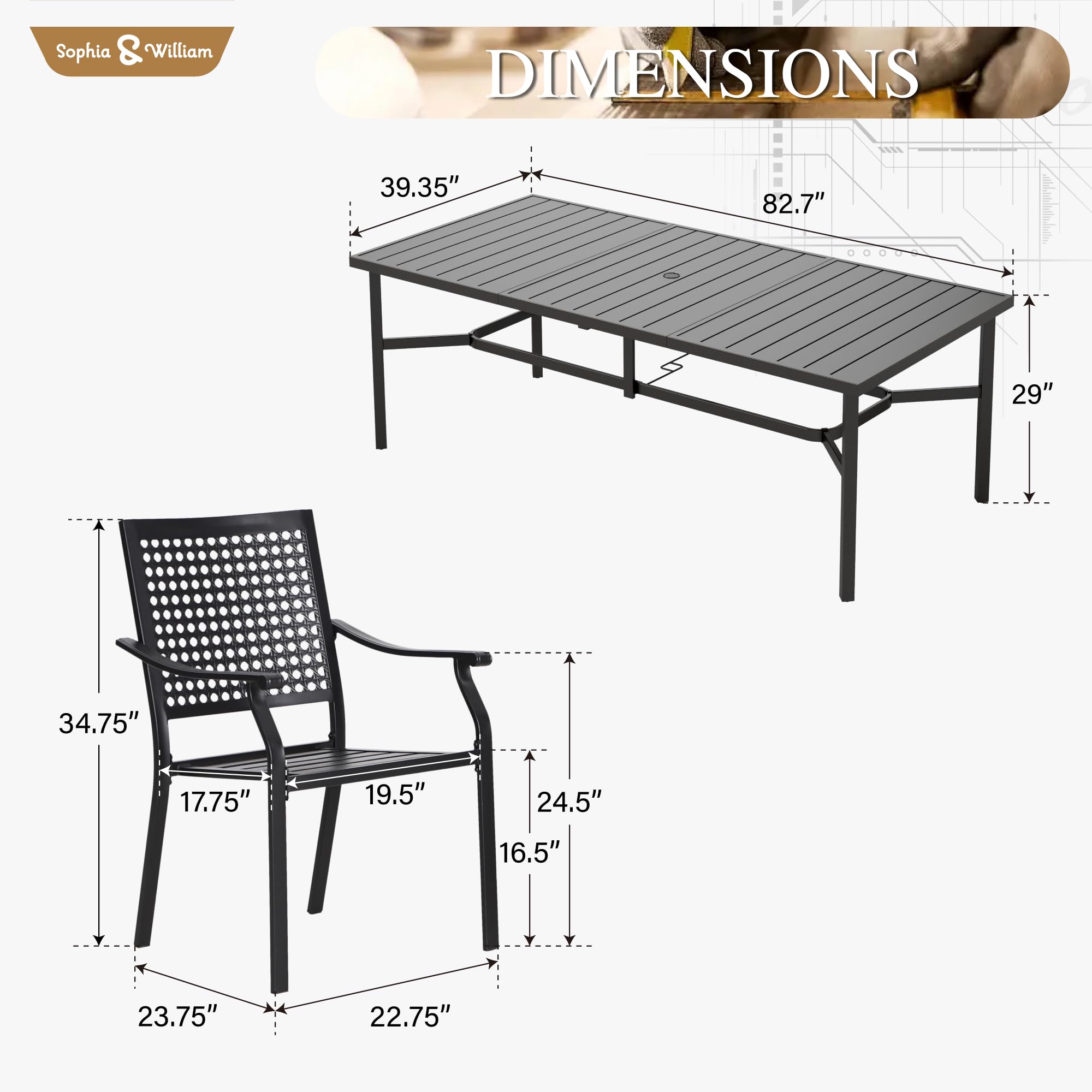 Sophia & William 9-Piece Outdoor Dining Set - 82.7