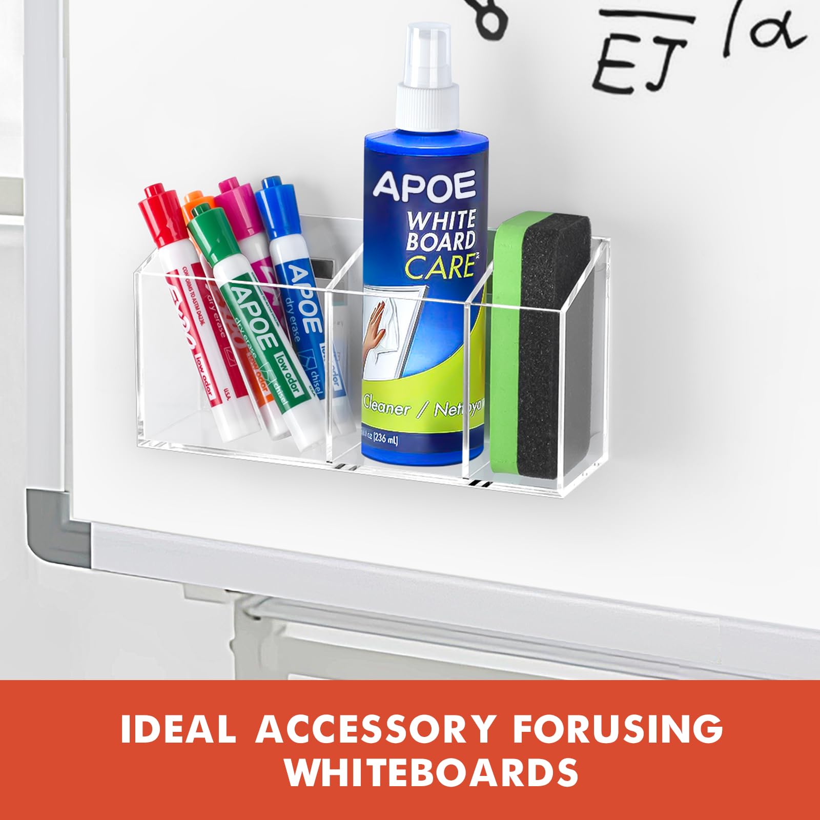 Magnetic Dry Erase Marker Holder - Acrylic Whiteboard & Refrigerator Organizer with Strong Magnet for Office, Classroom, Home - Perfect for Whiteboard Markers, Pens, Notes on Fridge, Locker & Metal Surfaces