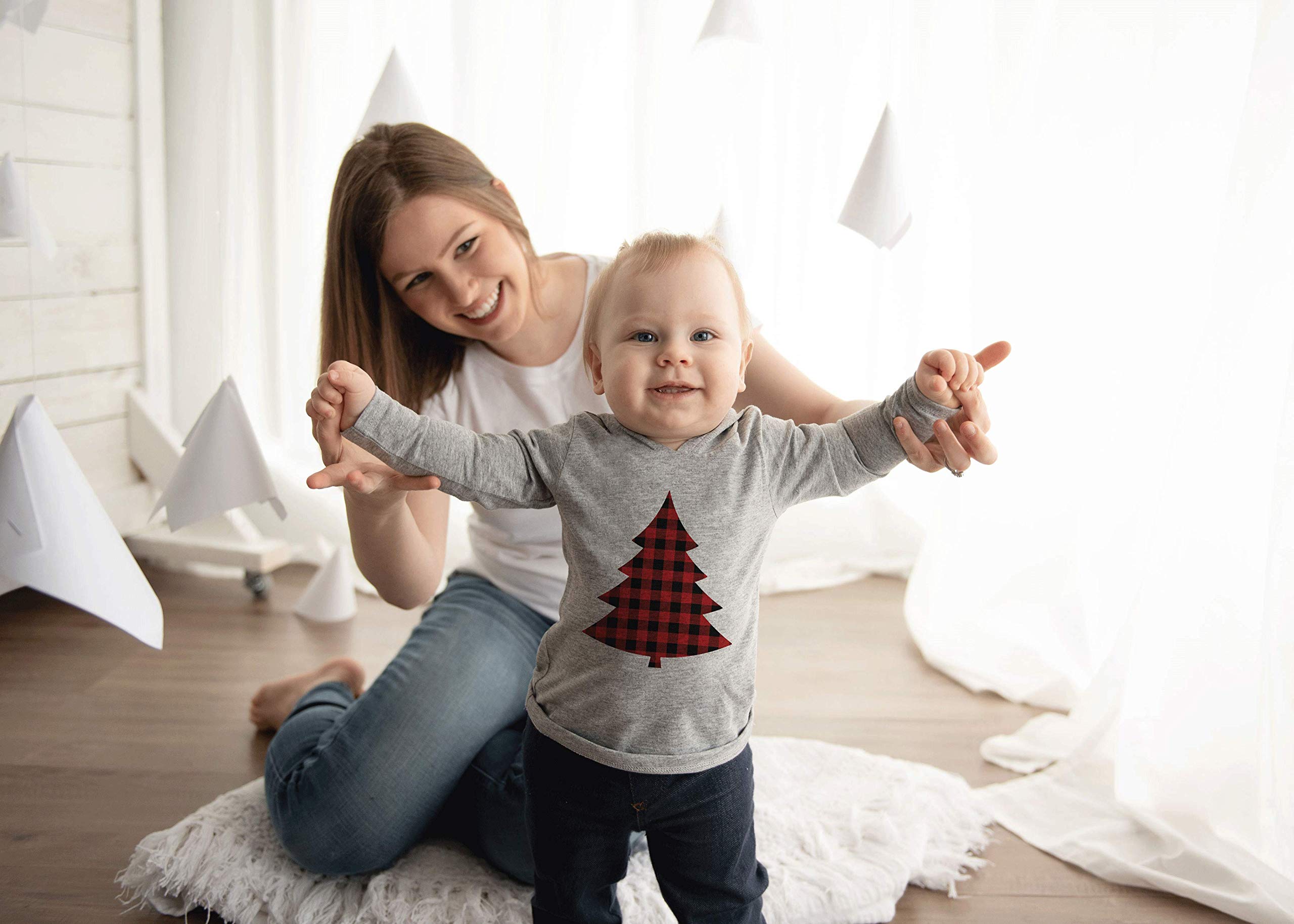 7 ate 9 Apparel Kids' Plaid Christmas Tree Hooded Sweatshirt - Cozy Holiday Outfit for Family Photos & Winter Festivities