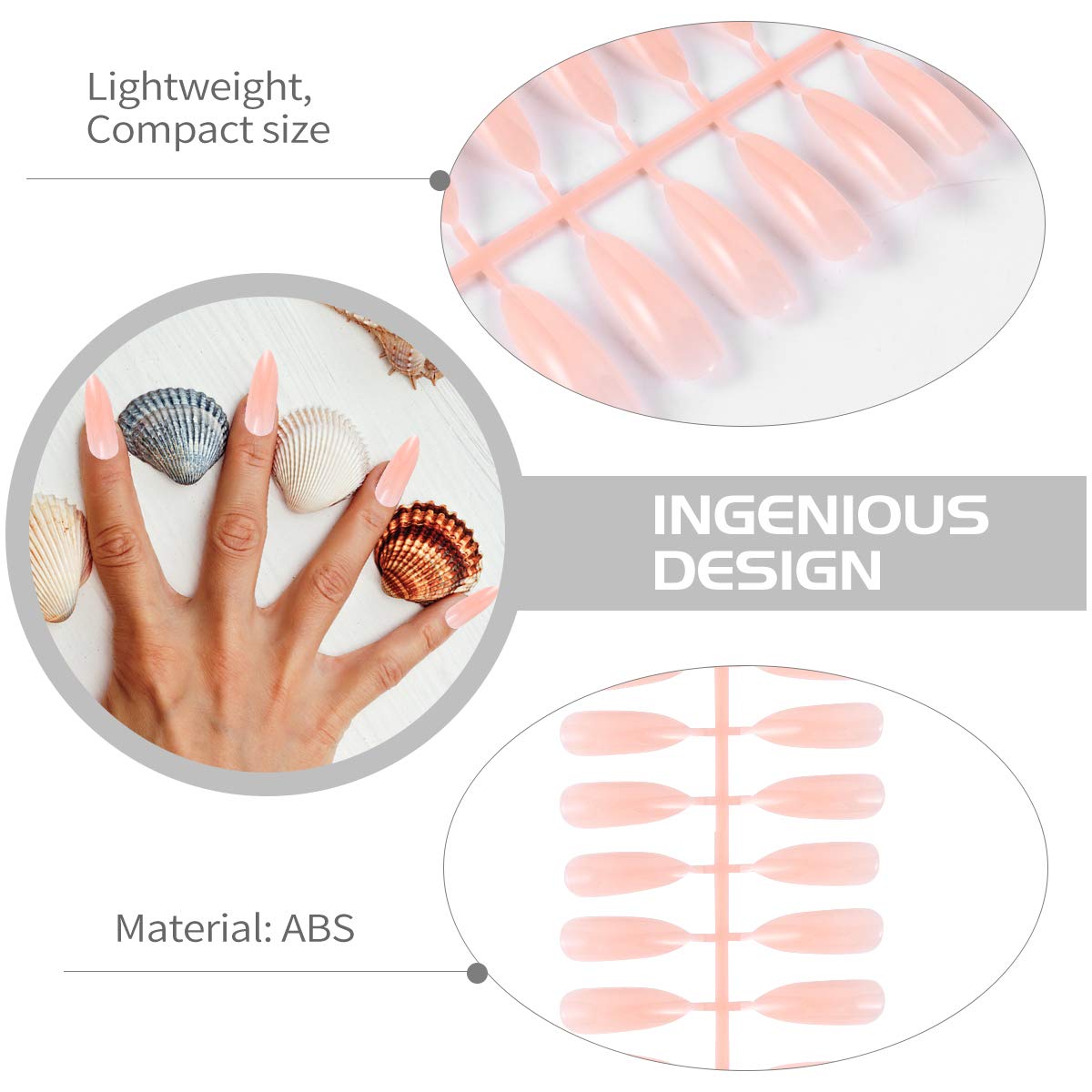 72pcs Acrylic French False Nails - Pointed Nail Tips for Halloween, Manicure, Nail Art & Costume - Pink ABS Nail Stickers for Women, Perfect for Parties, Cosplay & Special Occasions