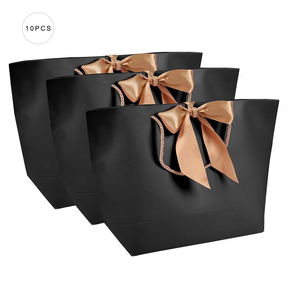Premium 10-Pack Black High-Quality Paper Gift Bags for Clothing, Cosmetics & Gifts - Eco-Friendly Decorative Packaging for Retail, Parties & Special Occasions