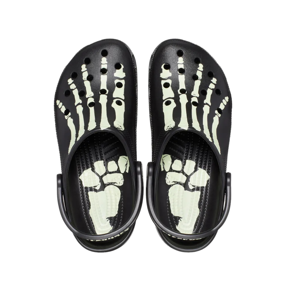 Crocs Classic Clog Pleasures Skeleton Black Glow in The Dark Shoes - Comfortable Slip-On Clogs for Men & Women - Perfect for Halloween, Cosplay, and Nighttime Activities