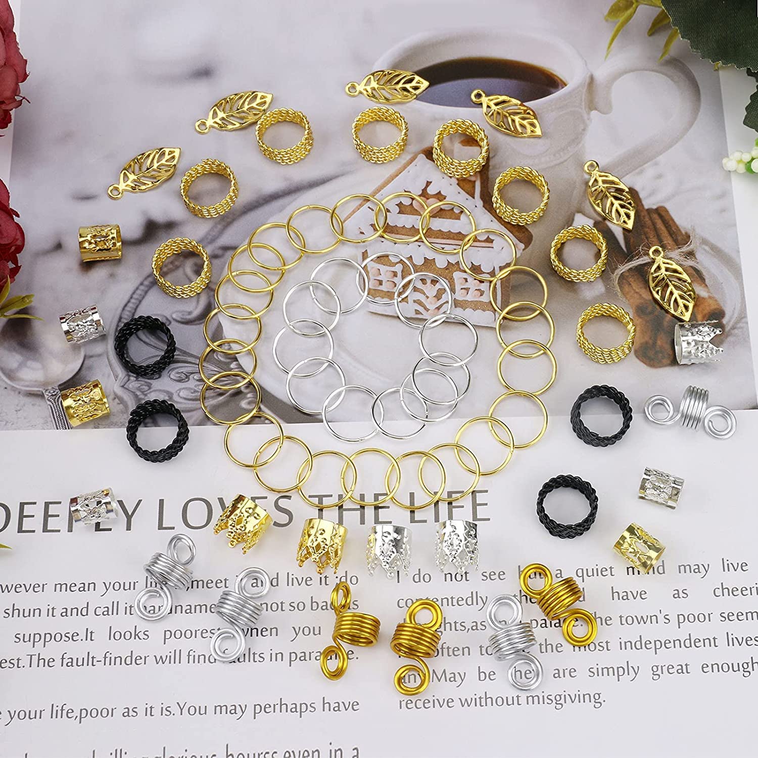 200PCS Gold Hair Beads & Rings for Braids - Metal Hair Cuffs, Clips & Dreadlock Accessories - Hair Jewelry for Women & Girls - Perfect for Parties, Weddings & Everyday Styling
