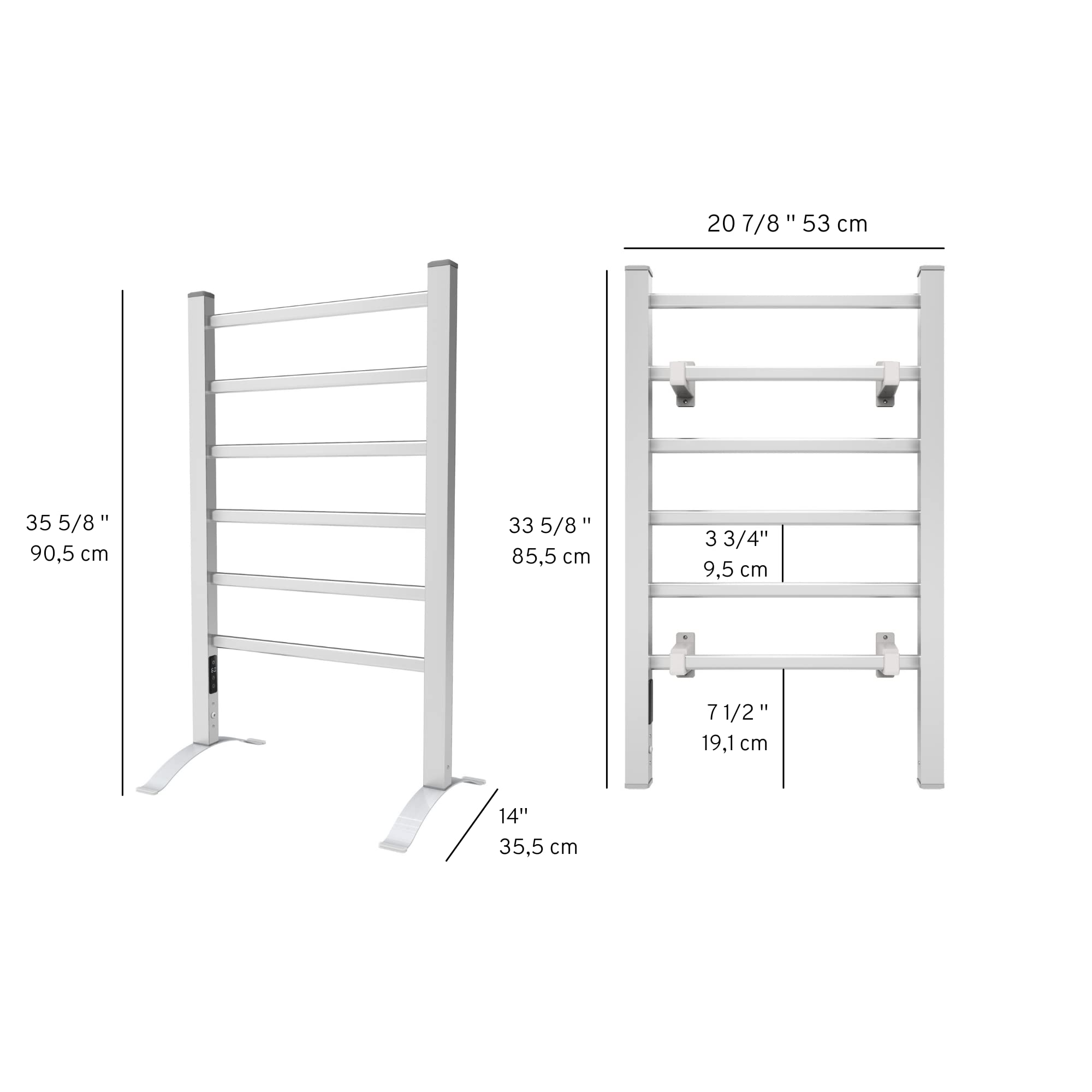 Odass Premium Towel Warmer with Built-in Timer & LED Display - Adjustable Temperature 30-60°C (86-140°F), 6 Aluminum Bars, Freestanding Design - Perfect for Bathrooms, Spas, and Luxury Home Use