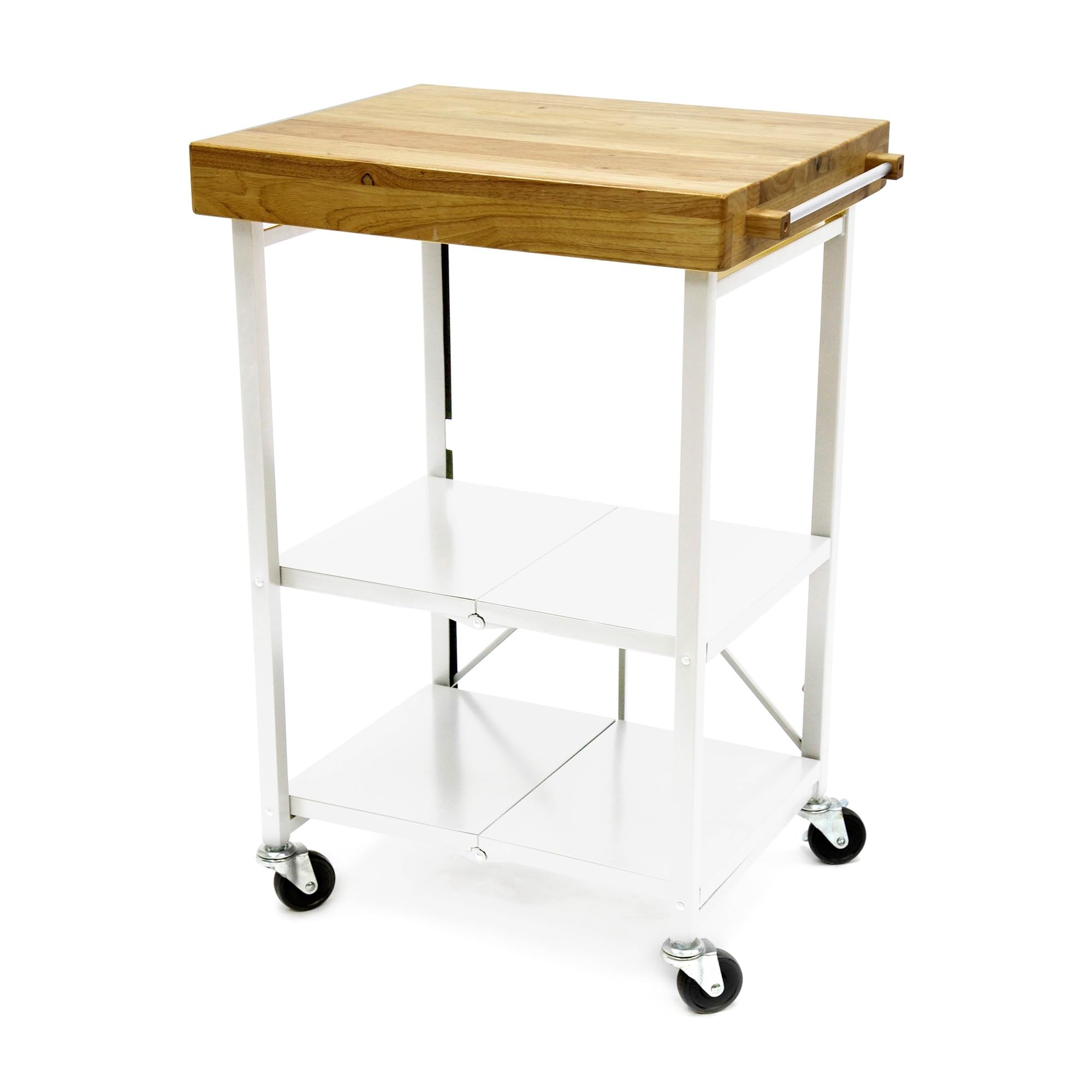 Foldable Kitchen Island Cart with Wheels - White Rolling Storage Organizer for Small Spaces, Countertop & Pantry Organization - Perfect for Apartments, Dorms & Compact Kitchens