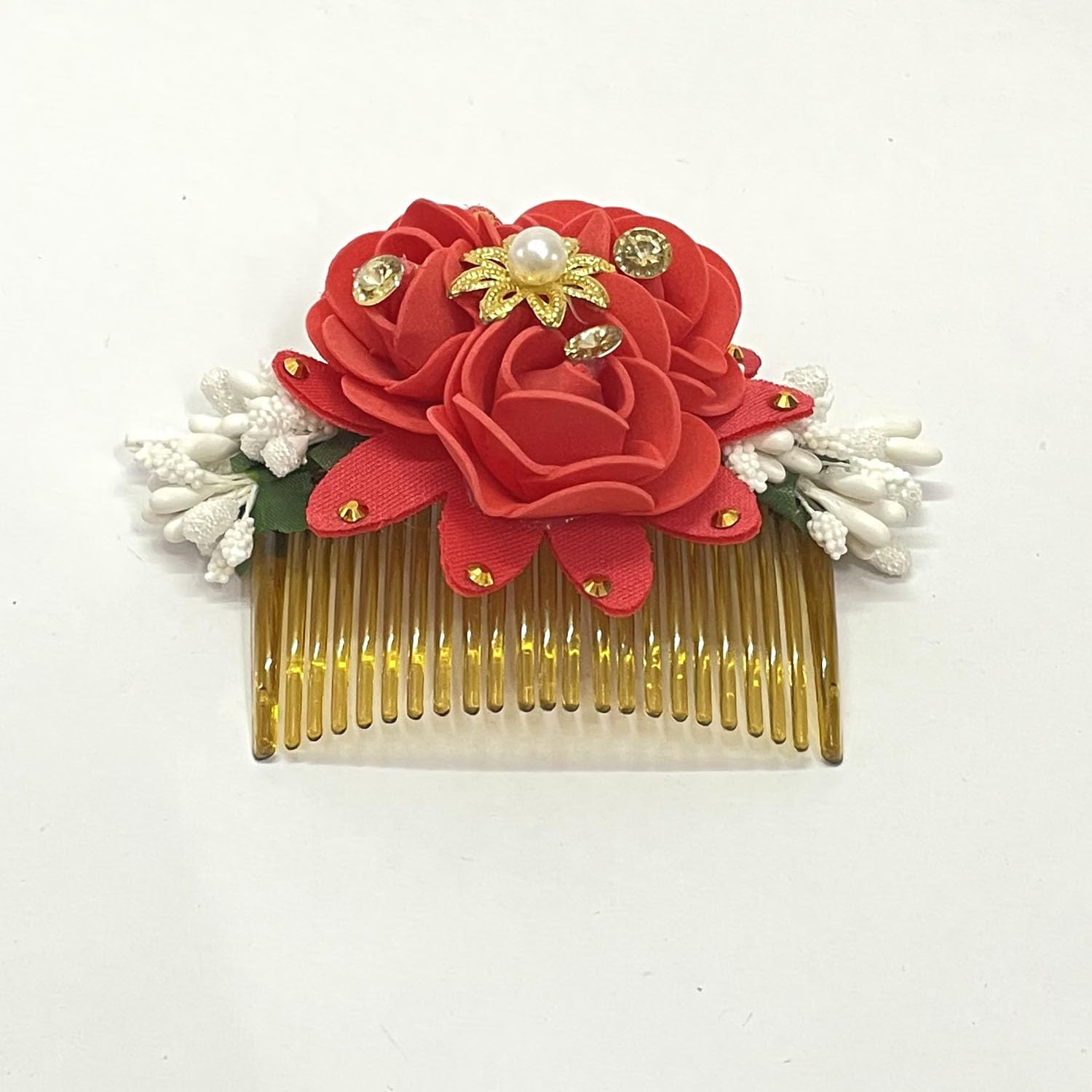 Elegant Bridal Hair Accessories for Women - Stylish Bun Comb Clips with Floral Design for Weddings, Parties & Special Occasions (Red)