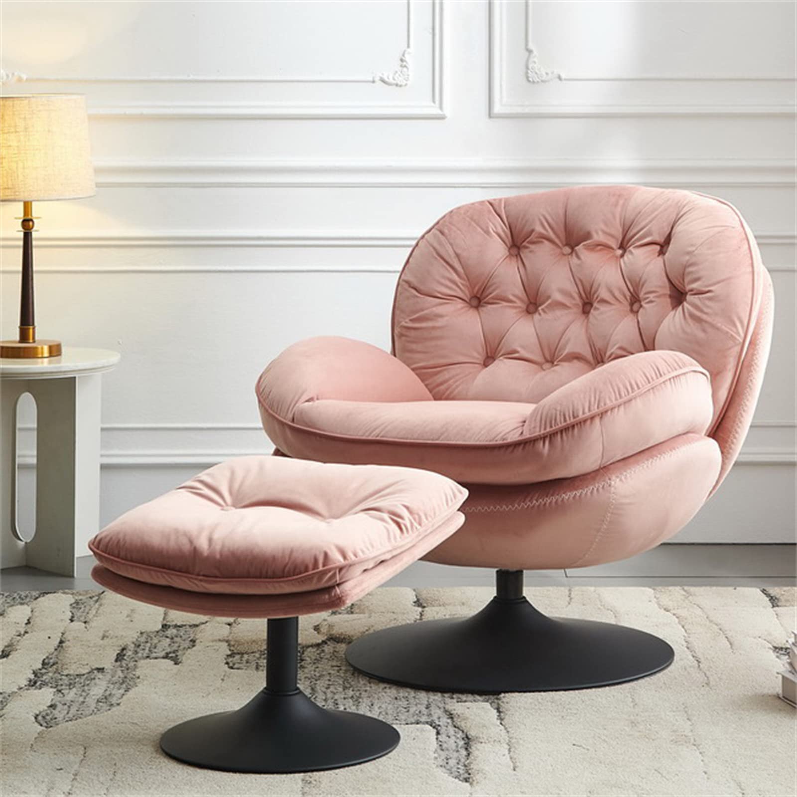 Velvet Swivel Accent Chair with Ottoman - Pink Cozy Lounge Chair for Living Room, Bedroom & Reading Nook - Modern Upholstered TV Chair & Relaxing Sofa for Indoor Comfort - Perfect for Small Spaces, Apartments & Home Decor
