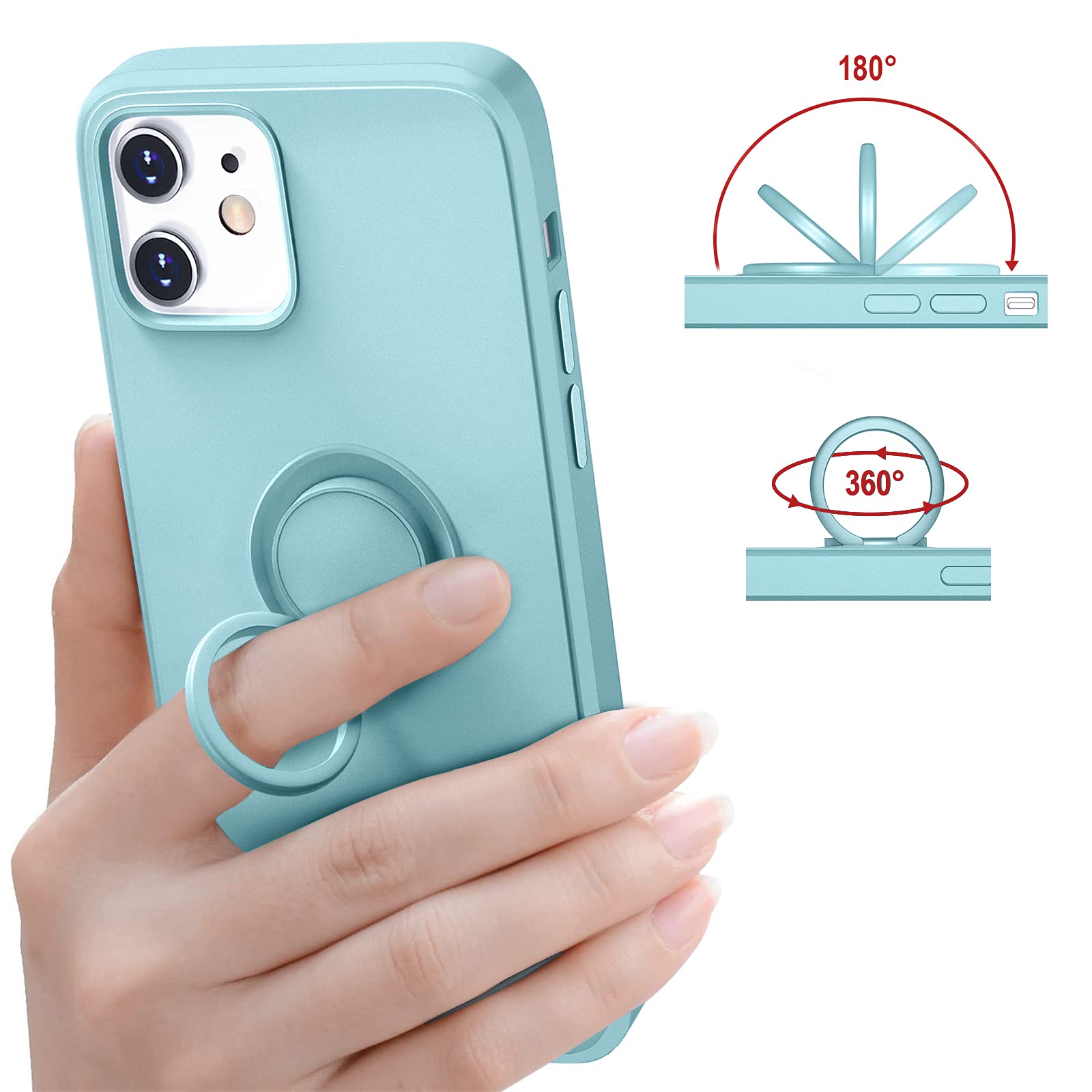 Hython Magnetic Ring Stand Case for iPhone 12 & iPhone 12 Pro - 360° Rotatable Kickstand, Shockproof Rubber Protective Cover with Microfiber Lining (Mint Green) | Perfect for Hands-Free Viewing, Gaming & Video Calls