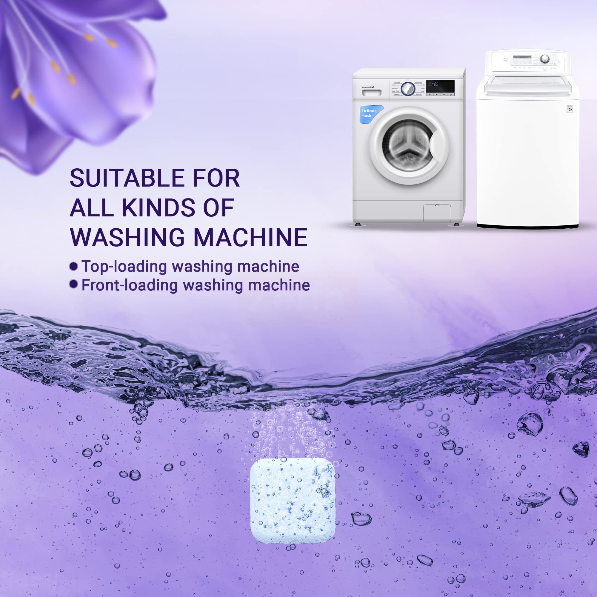 Zerfa 12-Pack Lavender Scented Washing Machine Cleaner Tablets - Deep Clean & Descaling for Front & Top Load Washers - Removes Stains & Odors - Perfect for Laundry Refresh & Appliance Maintenance