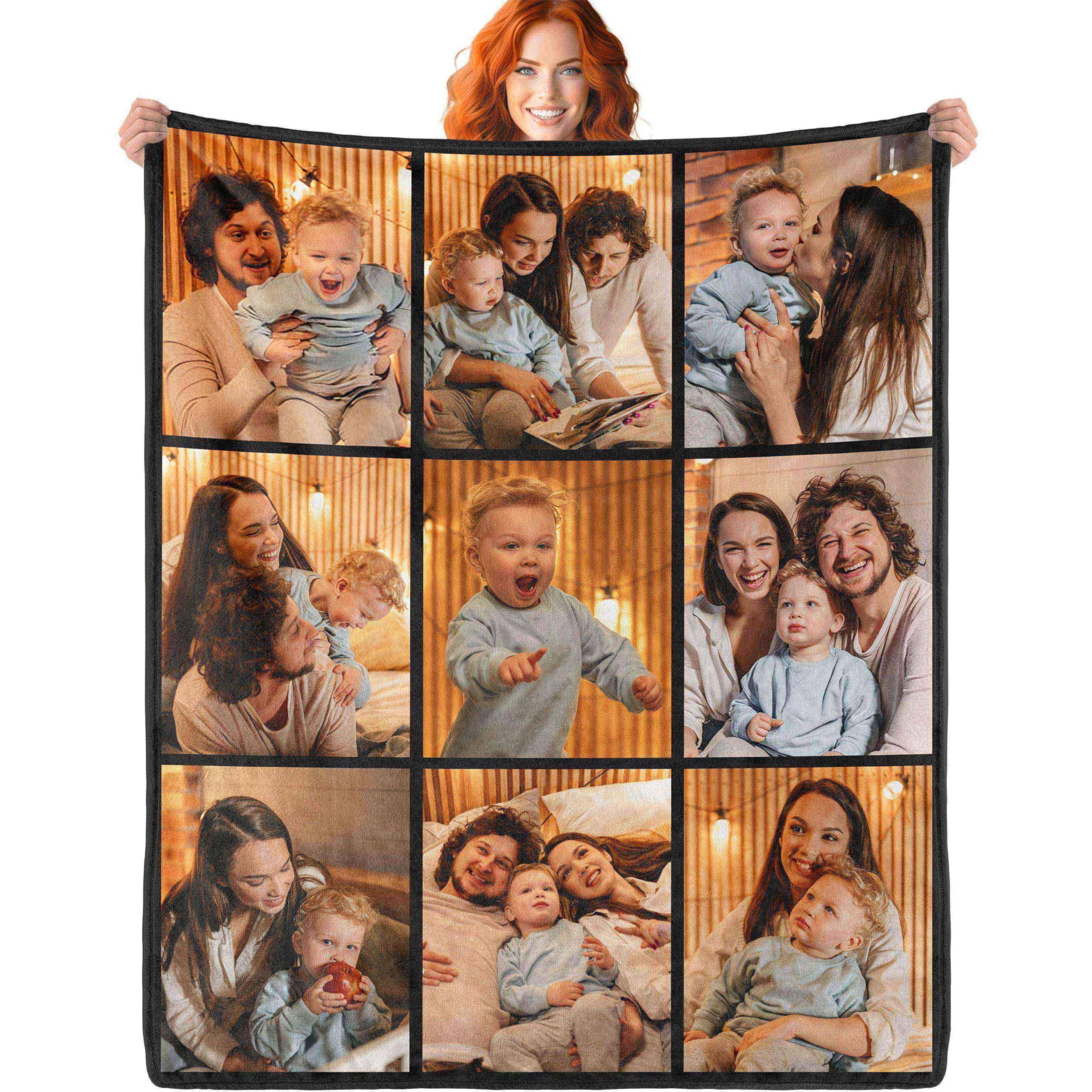 Custom Photo Blanket - Personalized Fleece Throw with 9 Pictures | Upload Your Own Photos | Perfect for Family Gifts, Anniversary Presents & Home Decor