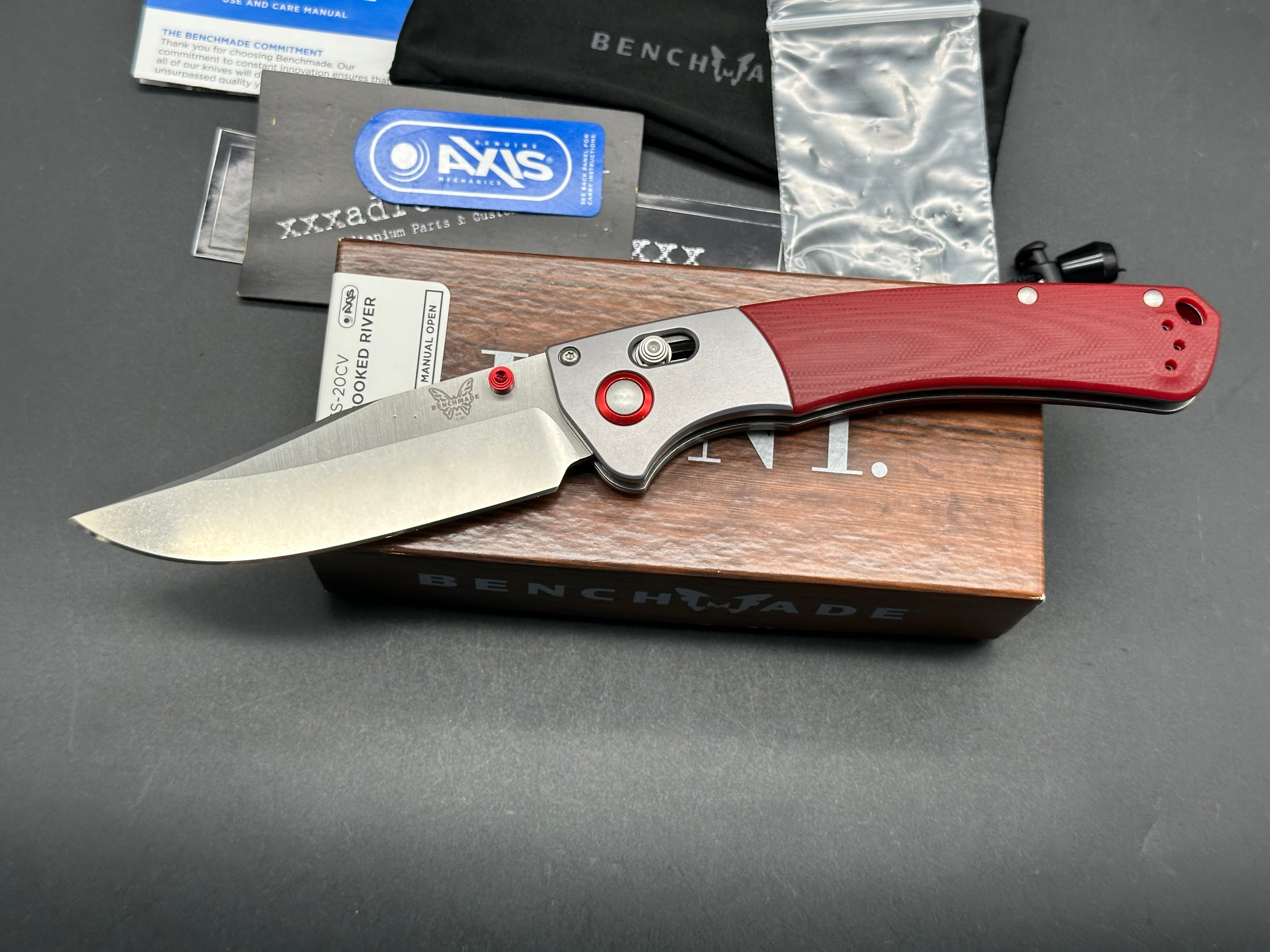 Benchmade Crooked River Custom Folding Knife - Red G10 Handle & 20CV Steel Blade | Hunting, Camping & Outdoor EDC Knife
