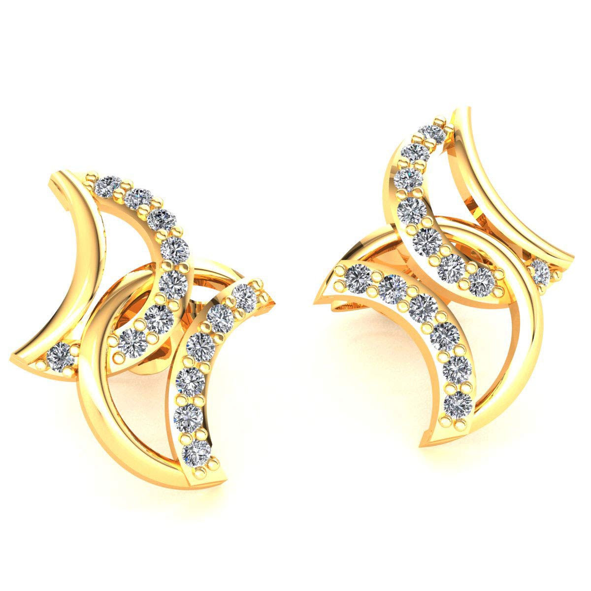 18K Gold Crescent Moon Earrings for Women with 0.15 Cttw Natural Diamonds (G Color, VS2 Clarity) - Round Cut Stud Earrings for Wedding, Anniversary & Special Occasions