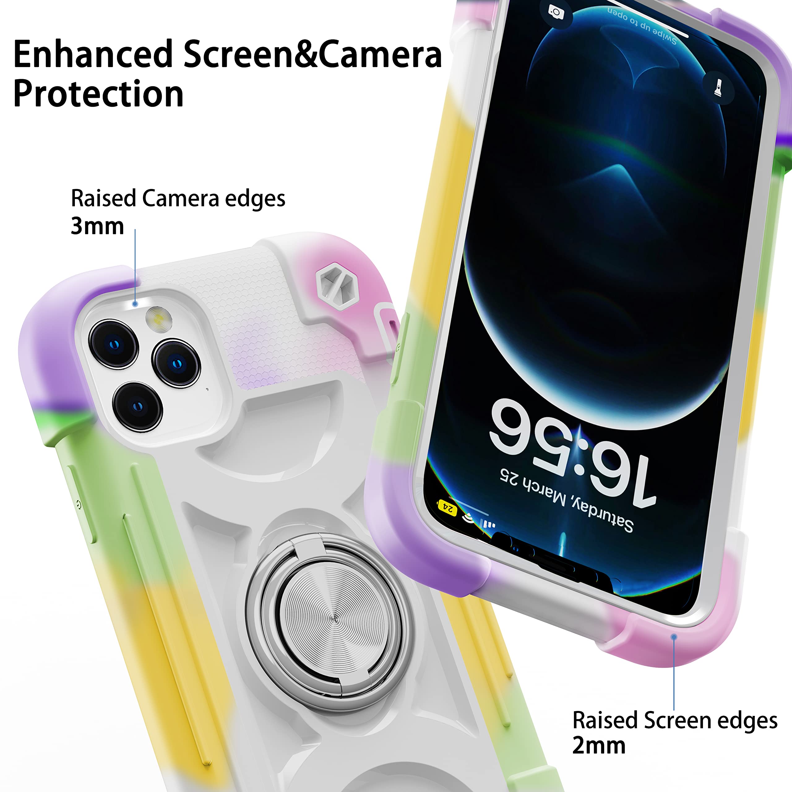 MARKILL iPhone 12 Pro Max Case 6.7 Inch with Ring Stand - Military Grade Drop Protection, Heavy Duty Rugged Full Body Cover (Rainbow White) | Perfect for Outdoor Adventures, Work & Everyday Use