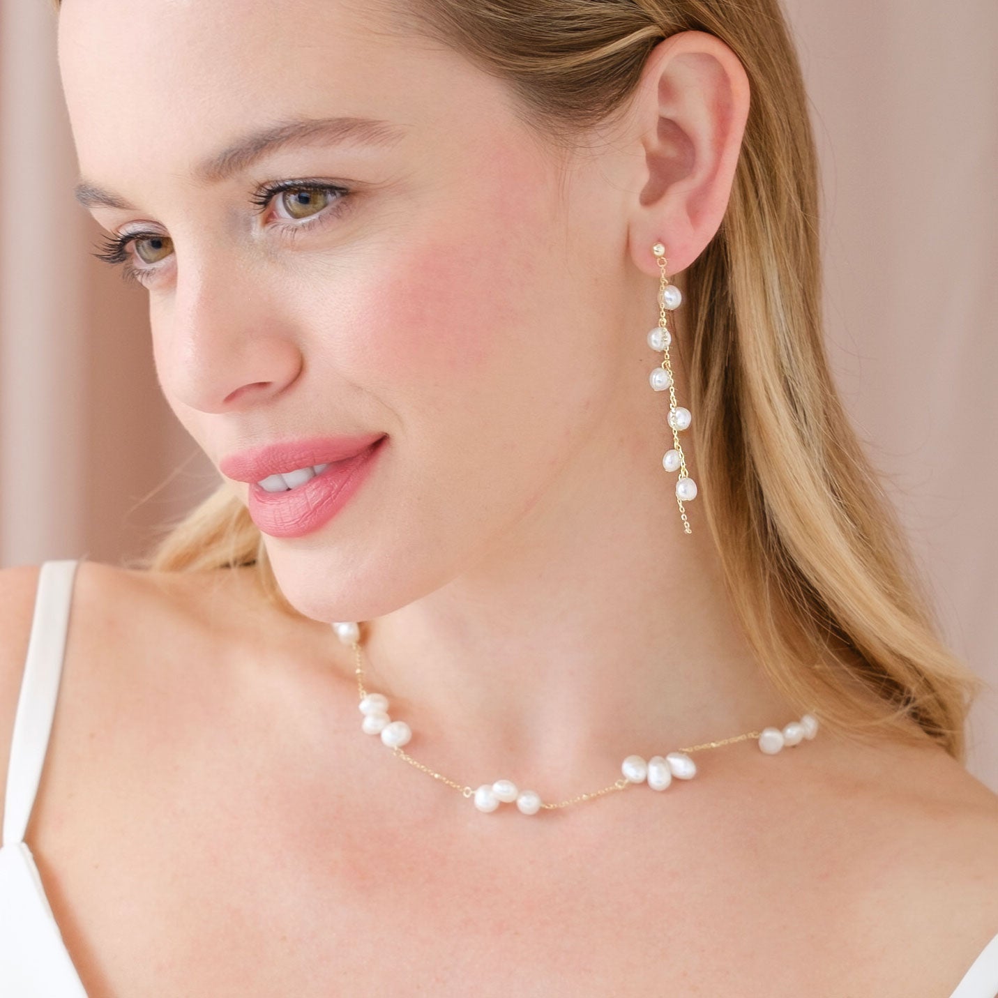Elegant Freshwater Pearl Necklace in Gold - Perfect for Weddings, Parties & Special Occasions