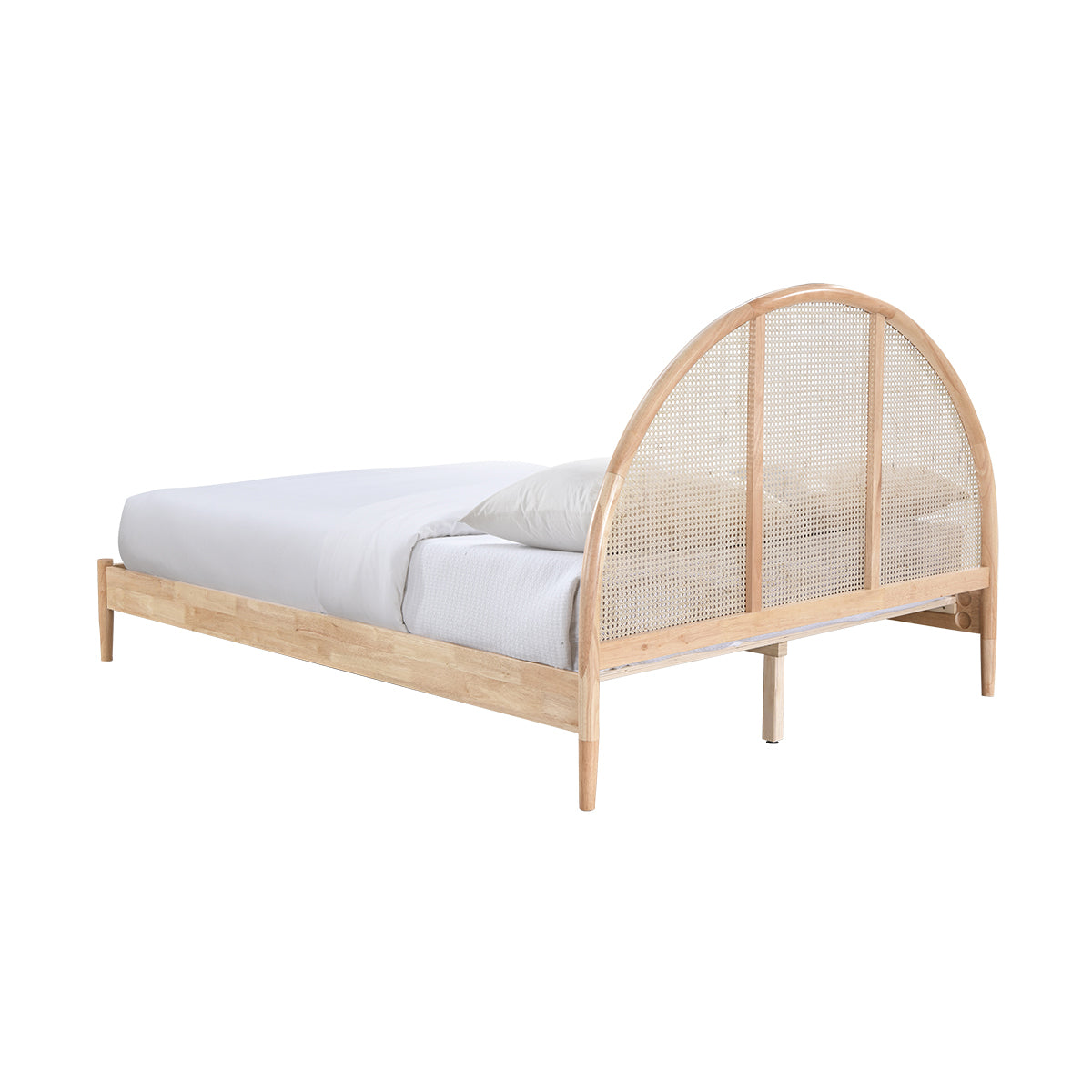 Avery Arch Rattan Queen Bed Frame - Solid Oak Wood, Natural Woven Rattan Headboard - Perfect for Bedroom, Guest Room, or Vacation Home Decor