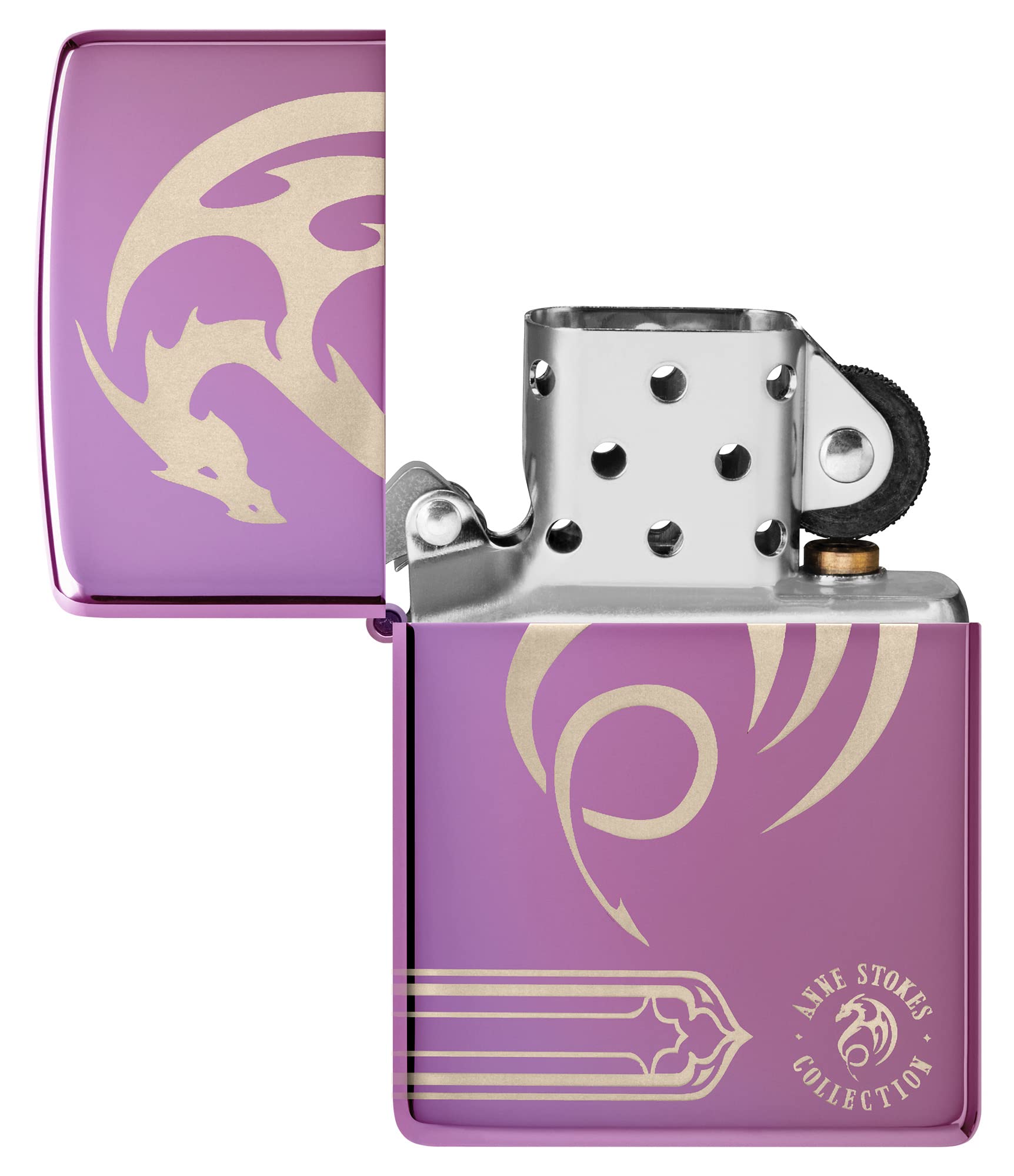 Zippo Anne Stokes Laser 360 High Polish Purple Pocket Lighter - Gothic Design Windproof Refillable Lighter for Collectors, Smokers & Outdoor Use (Camping, Hiking, Survival)