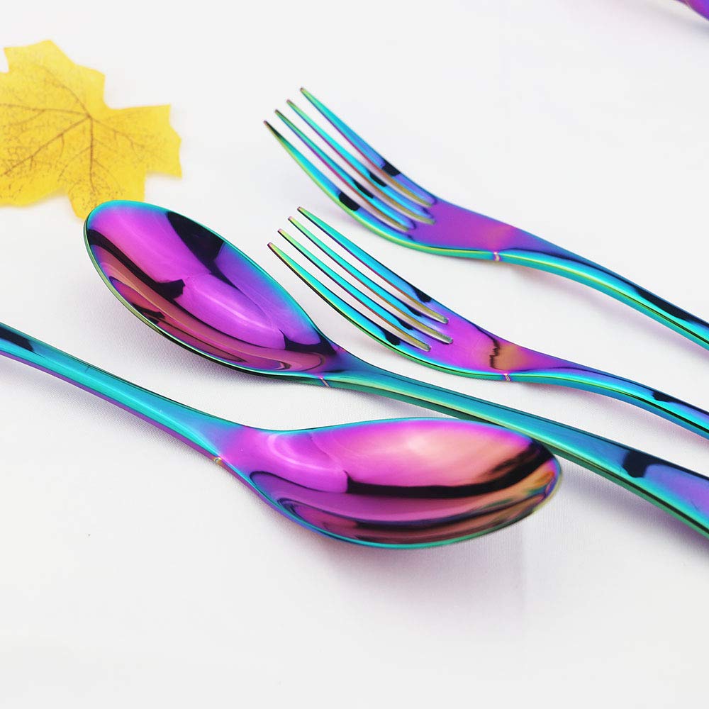 JASHII 20-Piece Stainless Steel Flatware Set for 4 - Heavy Duty Silverware Cutlery Set with Forks, Knives & Spoons - Dishwasher Safe Rainbow Colored Tableware - Perfect for Dining, Parties & Home Kitchen Use