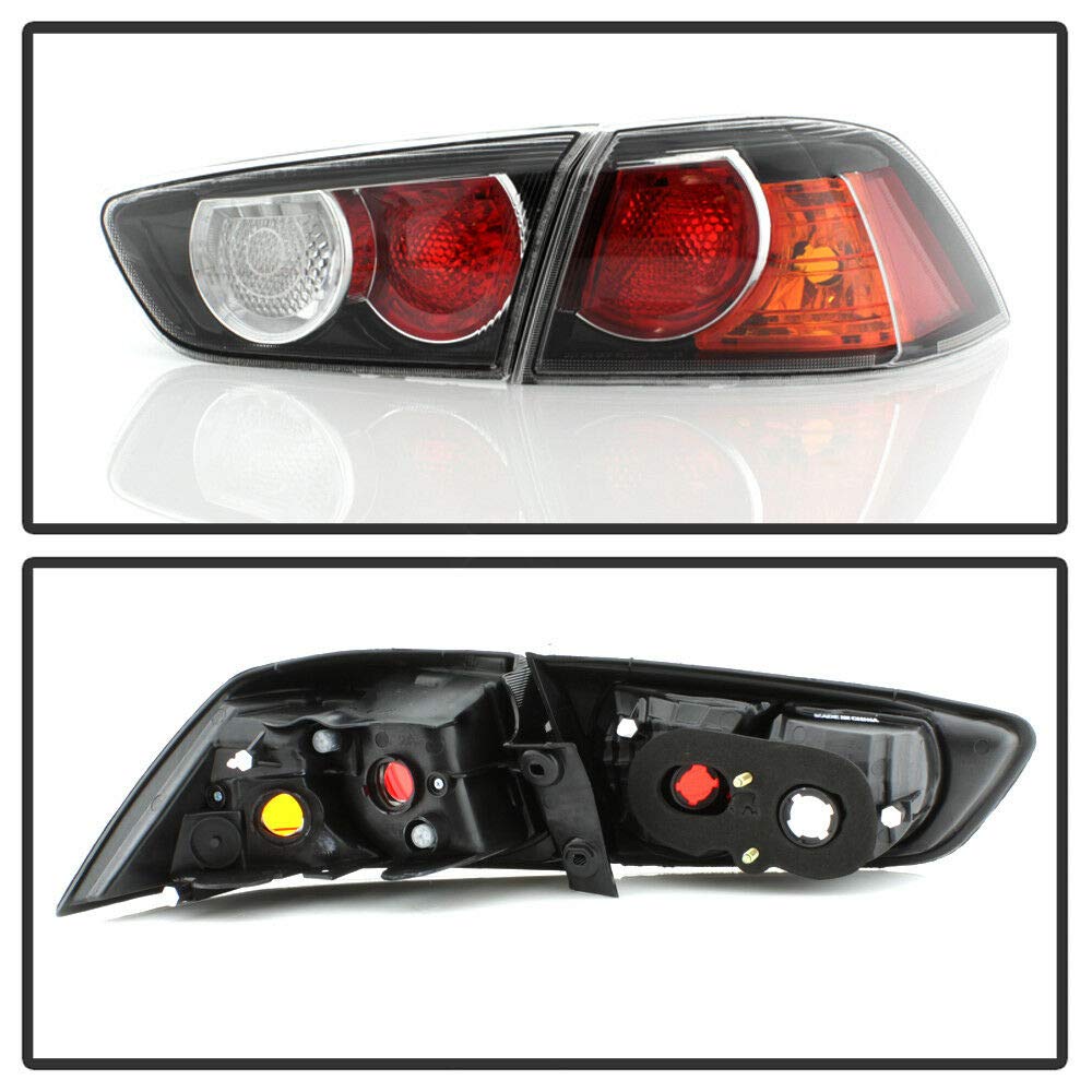 Jdragon LED Tail Lights Compatible for Mitsubishi Lancer 2008-2017 & EVO X 2008-2015 - Black Replacement Brake Light Pair Set - Enhanced Visibility & Style for Night Driving & Car Customization