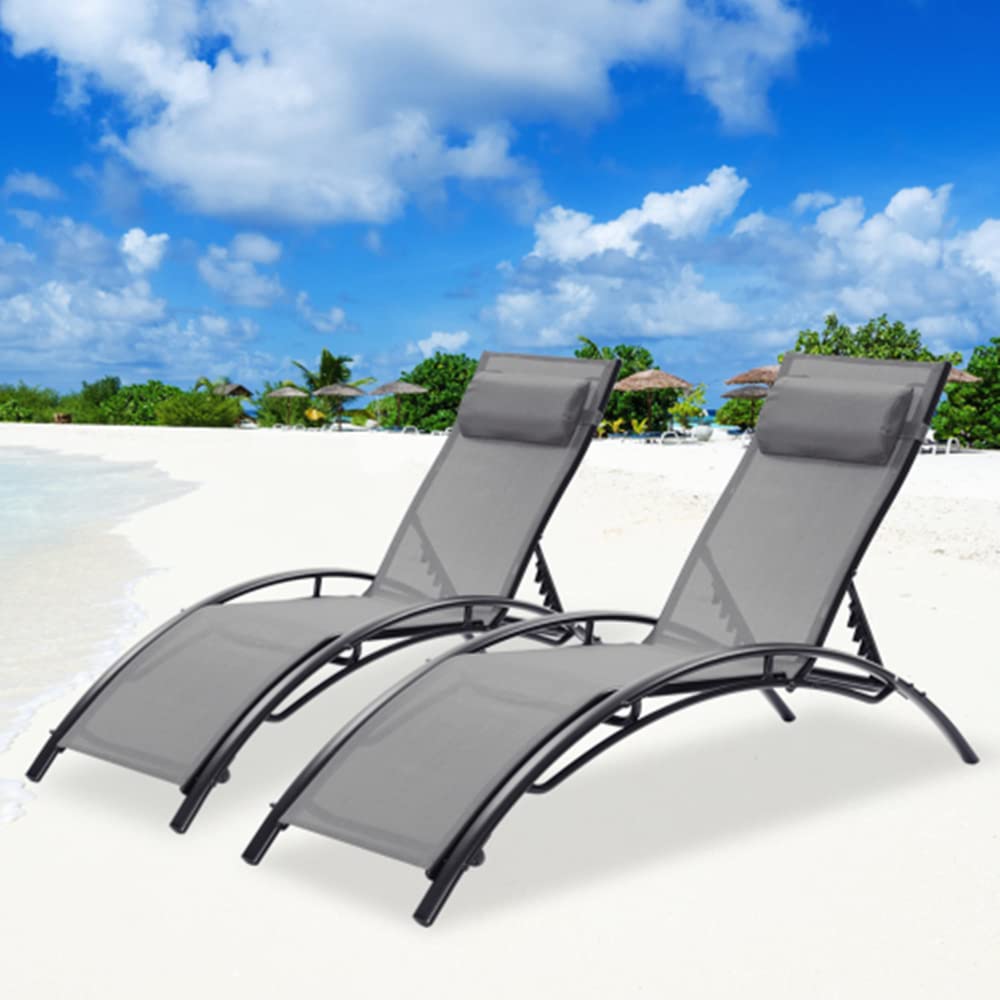 2-Piece Patio Chaise Lounge Set - Outdoor Reclining Chairs for Pool, Beach & Backyard - All-Weather Sunbathing Loungers with Side Table (Grey) - Perfect for Relaxing, Tanning & Outdoor Entertaining