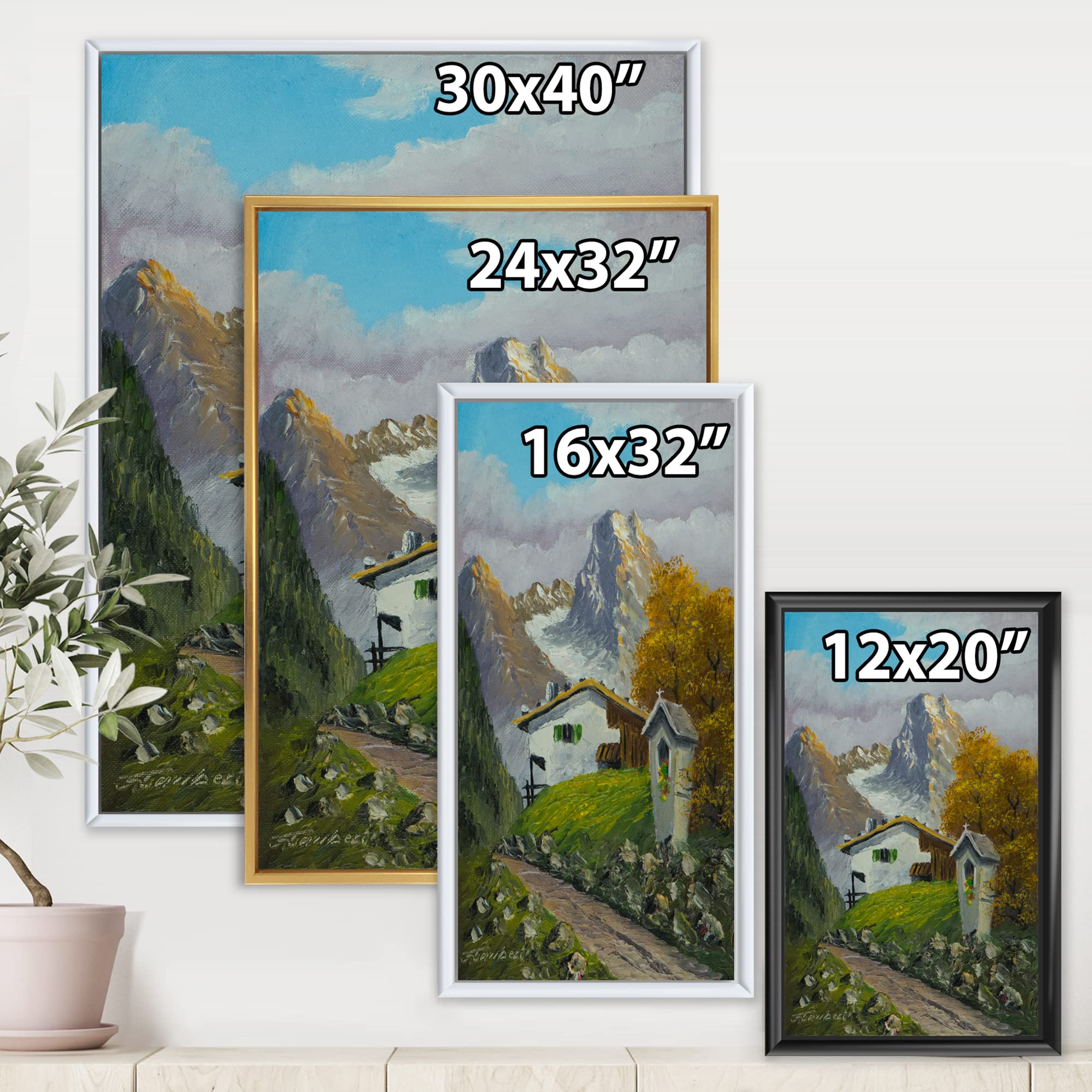 Farmhouse Framed Canvas Wall Art Print - DesignQ Wayside Shrine Landscape Painting for Home & Office Decor | Perfect for Living Room, Bedroom, Entryway