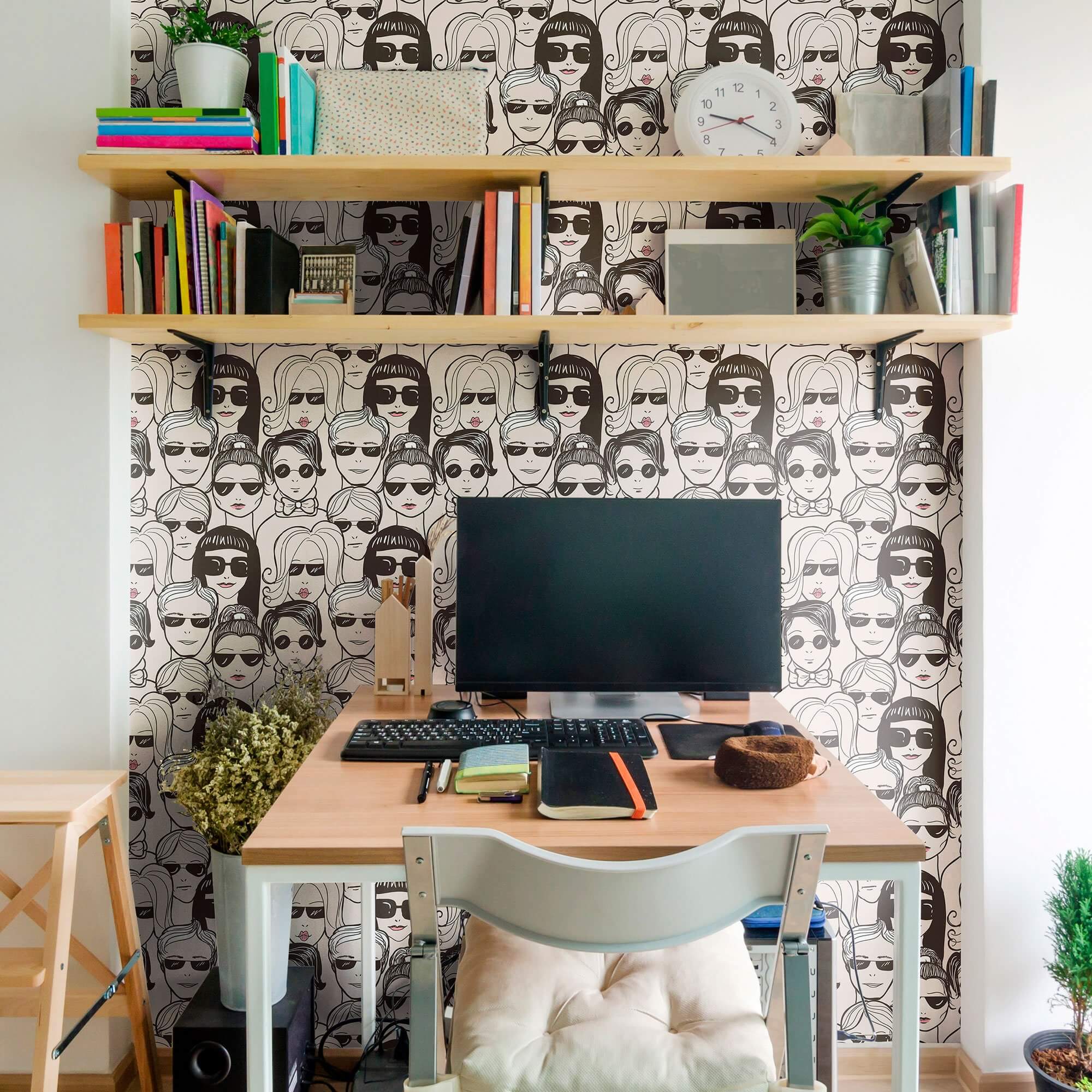 White and Black Themed Peel & Stick Removable Wallpaper - Self-Adhesive Decorative Wall Covering for Home, Office, Nursery & Dorm Room Decor