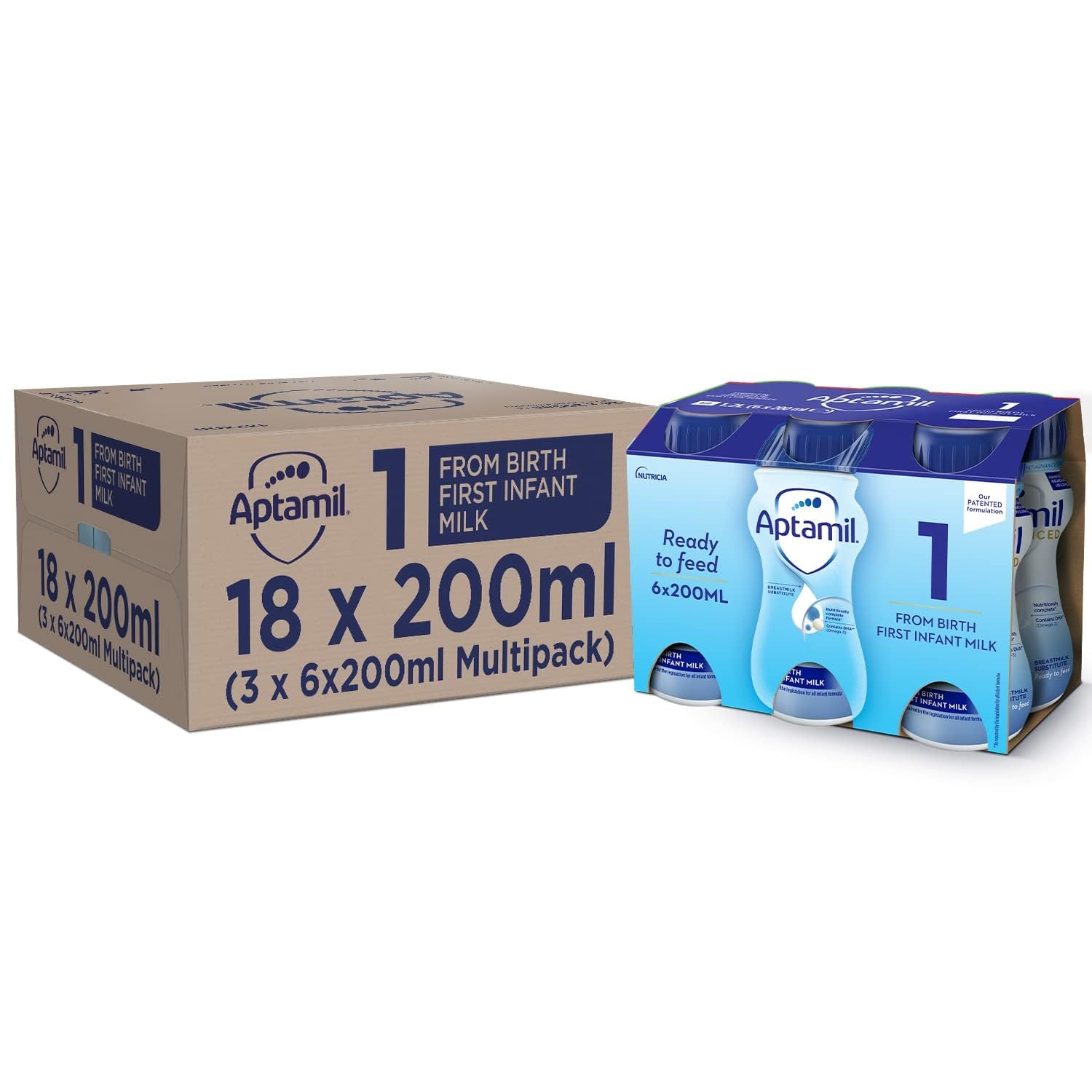 Aptamil 1 First Infant Baby Milk Ready to Use Liquid Formula - 1.2L (18x200ml) for Newborns from Birth | Easy Feeding Solution for On-the-Go Parents & Nighttime Feedings