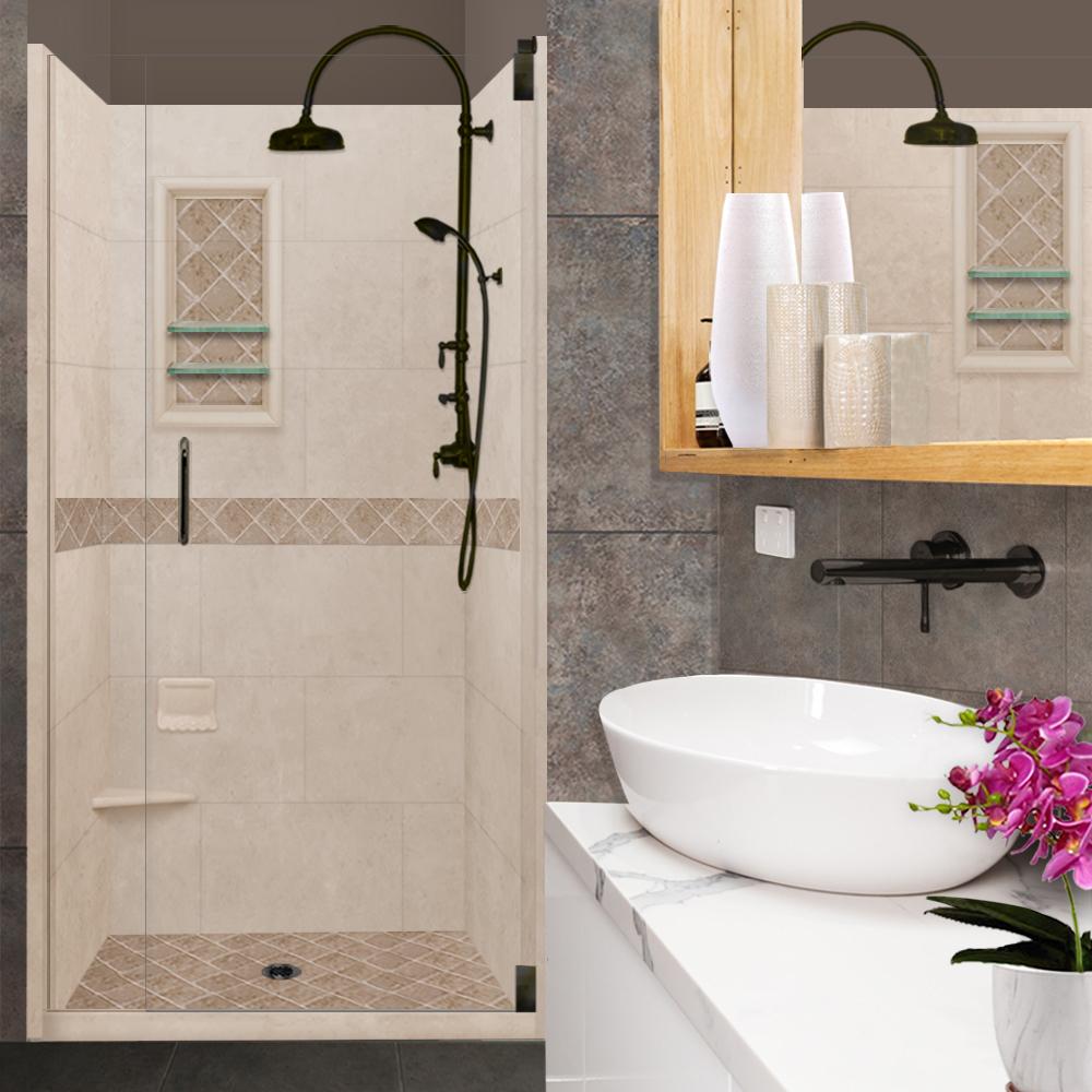 Custom Shower Kits - Alcove Pan, Walls, Thresholds & Optional Glass Enclosure | DIY Bathroom Remodeling Solution for Homeowners & Contractors | Perfect for Small Bathrooms & Space-Saving Designs