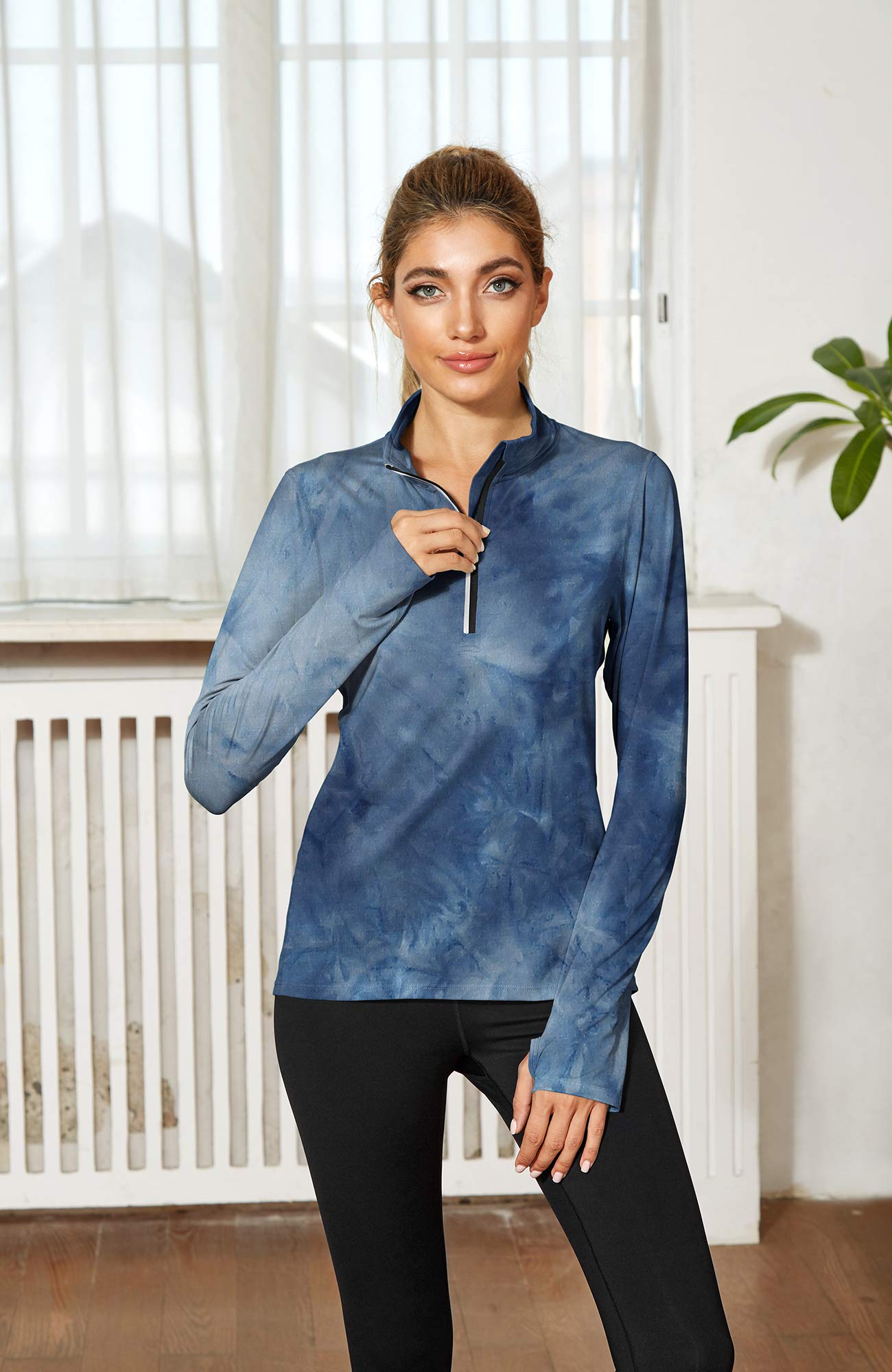 Icyzone Women's Workout Long Sleeve Quarter Zip Pullover - Yoga Running Exercise Top with Thumb Holes | Gym, Hiking & Outdoor Activities