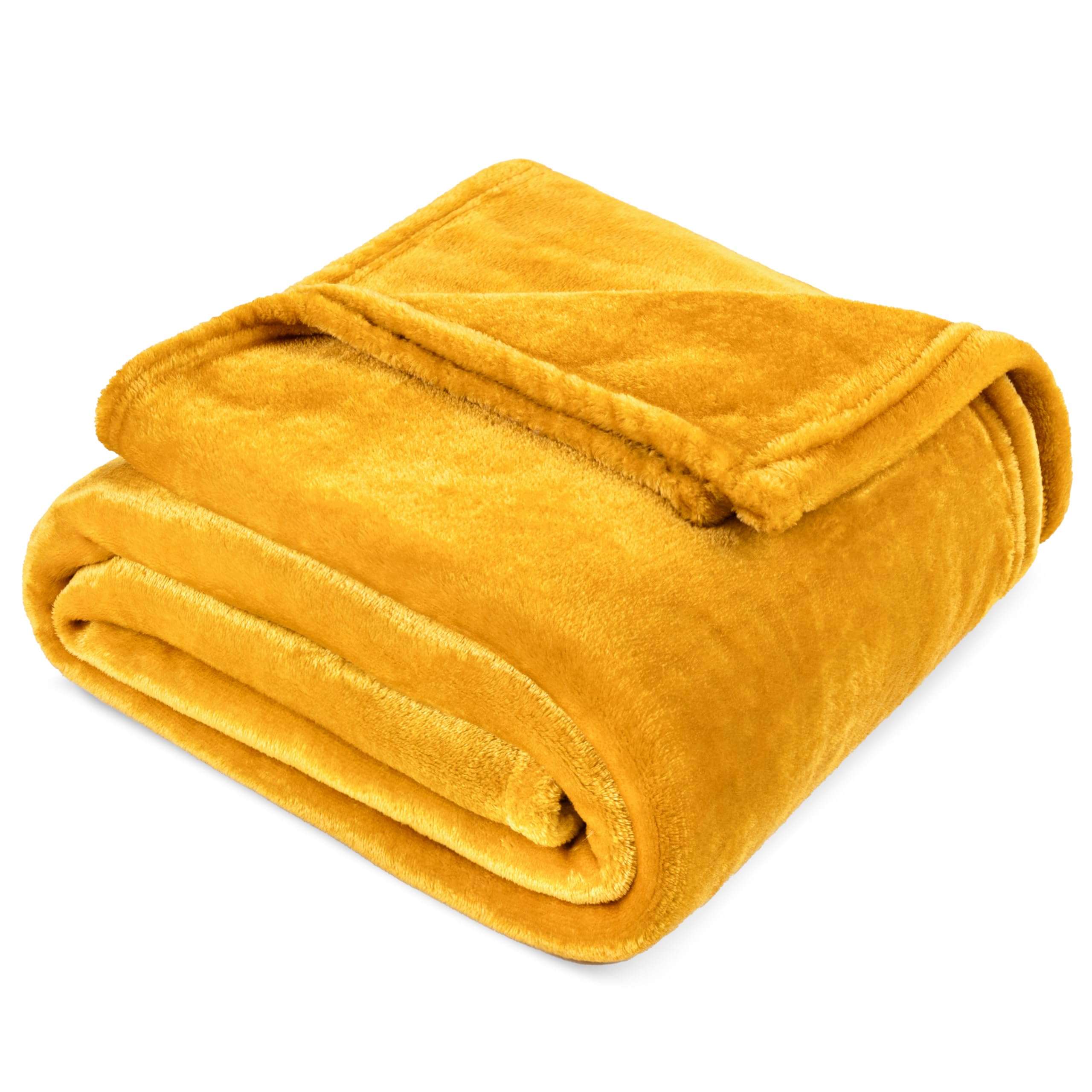 PAVILIA Mustard Yellow Fleece Bed Blanket - Queen Size 90x90 Inches, Ultra Soft Fuzzy Flannel Throw Blanket for Couch, Sofa & Bed, Luxury Plush Microfiber Cozy Blanket - Perfect for Home, Office, Gift Giving & Winter Snuggling