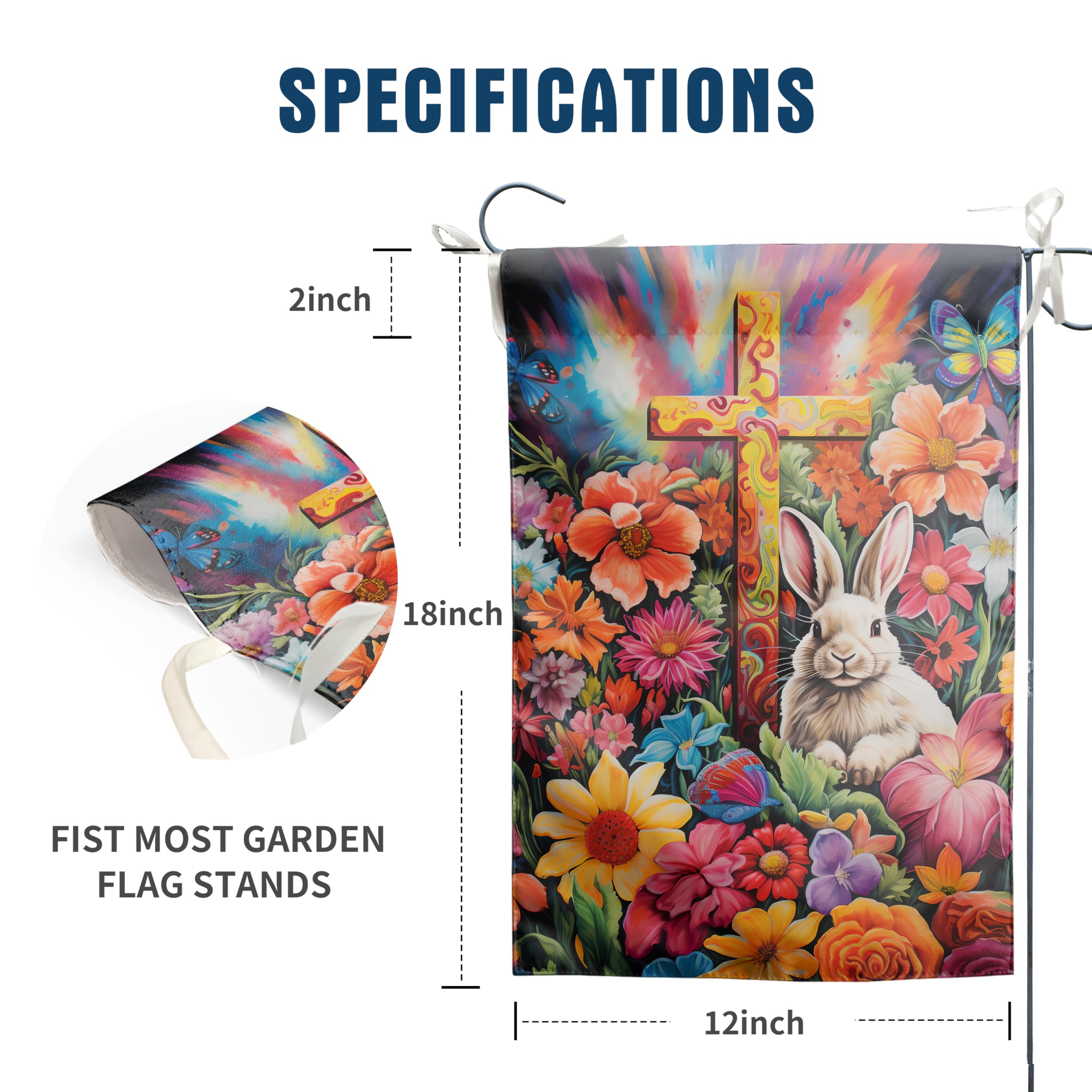 12×18 Inch Double Sided Easter Bunny Garden Flag with Flowers & Butterflies - Spring Rabbit House Flag for Farmhouse, Yard & Outdoor Decor | Perfect for Easter Cross Celebrations & Seasonal Home Décor