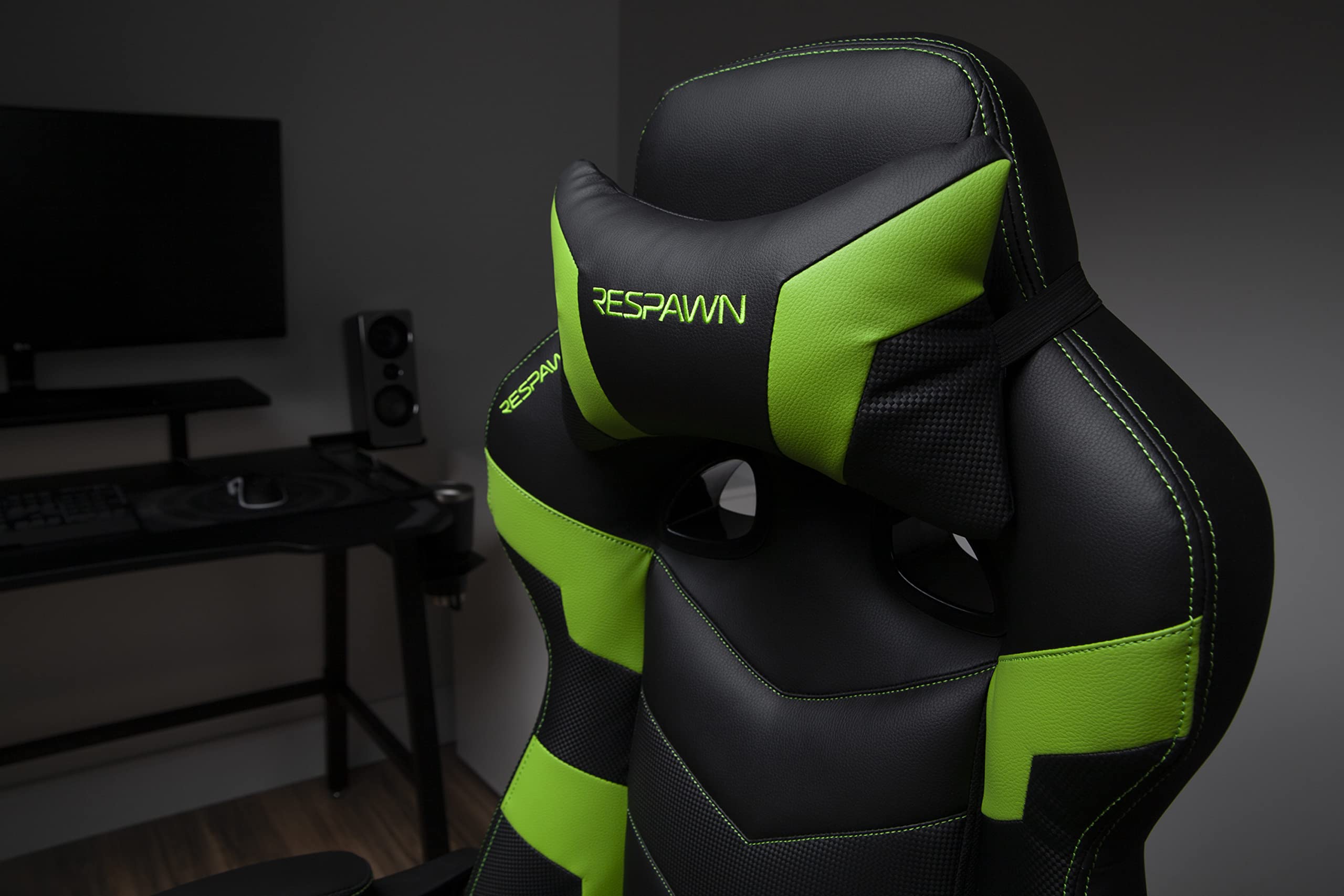 RESPAWN 110 Ergonomic Gaming Chair with Footrest Recliner - Racing Style High Back Office Chair for PC & Desk - 360° Swivel, Adjustable Lumbar Support & Headrest - Padded Armrests - Green (2021 Model) - Perfect for Gaming, Streaming & Home Office Workspace