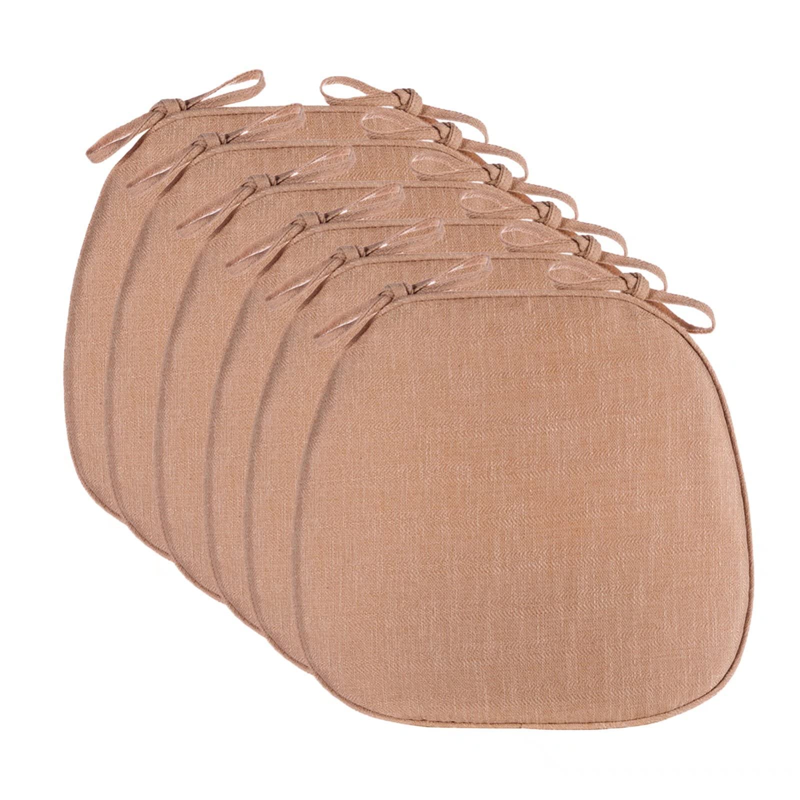 6-Pack Washable Dining Chair Cushions with Non-Slip Bottom - Soft Beige Seat Pads for Kitchen, Dining Room, Office & Outdoor Chairs - Removable & Machine Washable