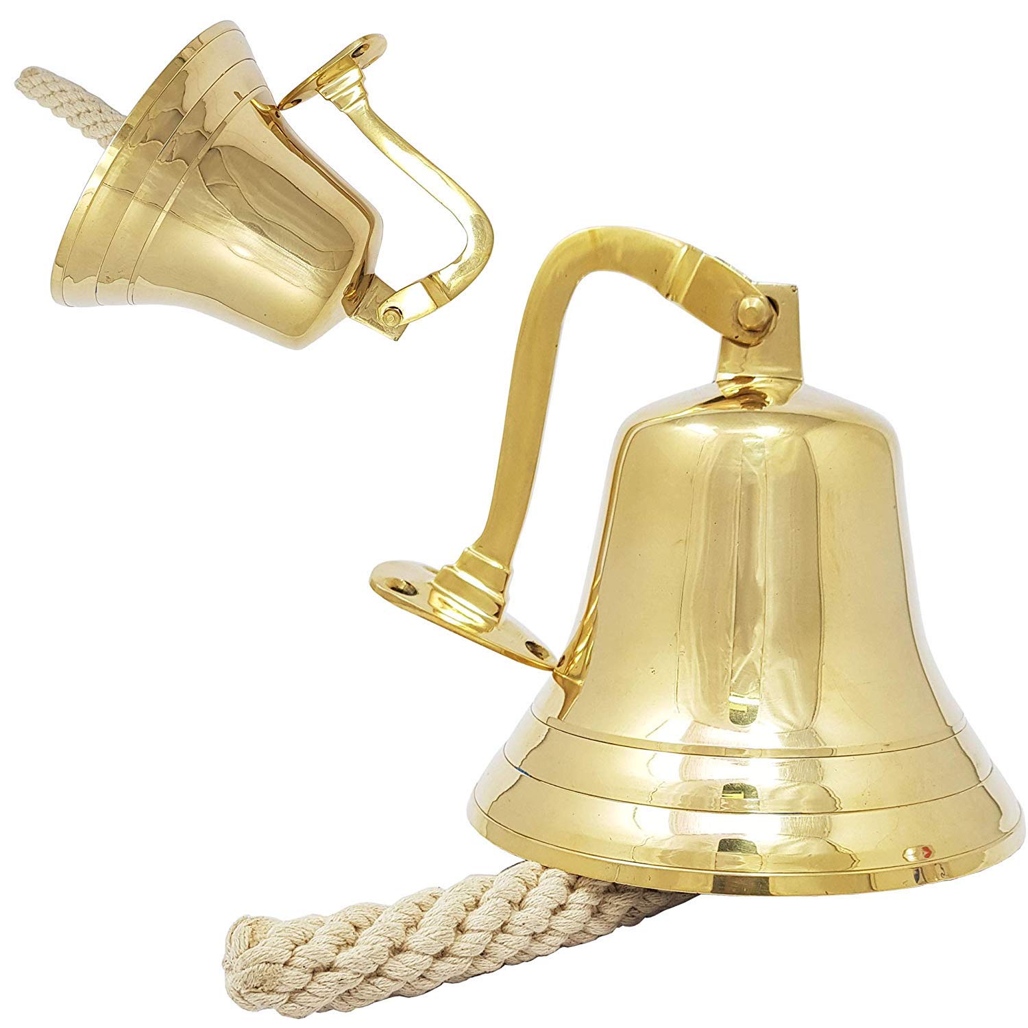 THOR INSTRUMENTS 10 Inch Solid Brass Ship Bell with Mounting Bracket - Vintage Nautical Door Bell for Home & Boat - Rustic Wall Decor, Unique Housewarming Gift for Sailors & Coastal Living Enthusiasts