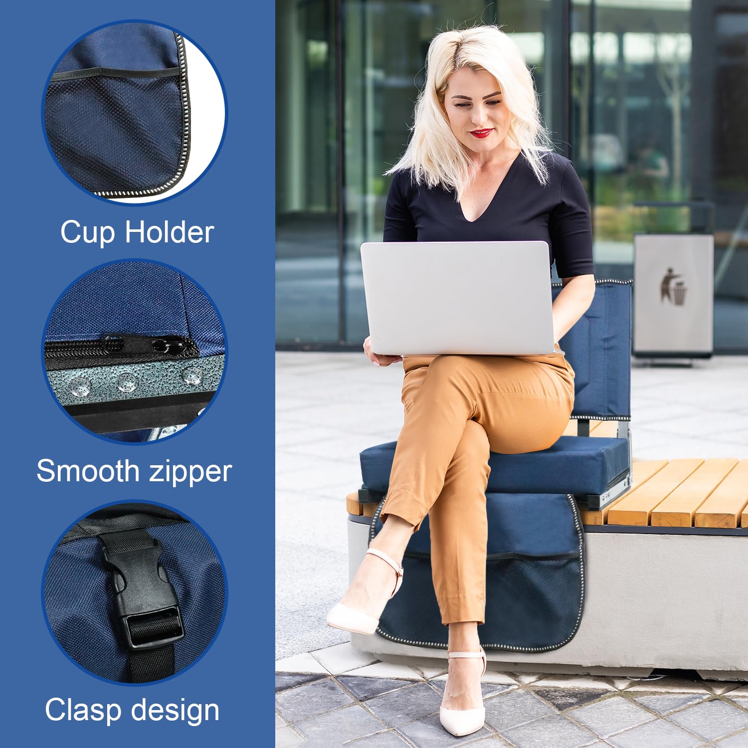 Portable Folding Stadium Chair with Back Support & Cushion - Wide Bleacher Seats with Shoulder Strap, Carry Handle & Storage Pockets - Perfect for Sports Games, Concerts & Outdoor Events