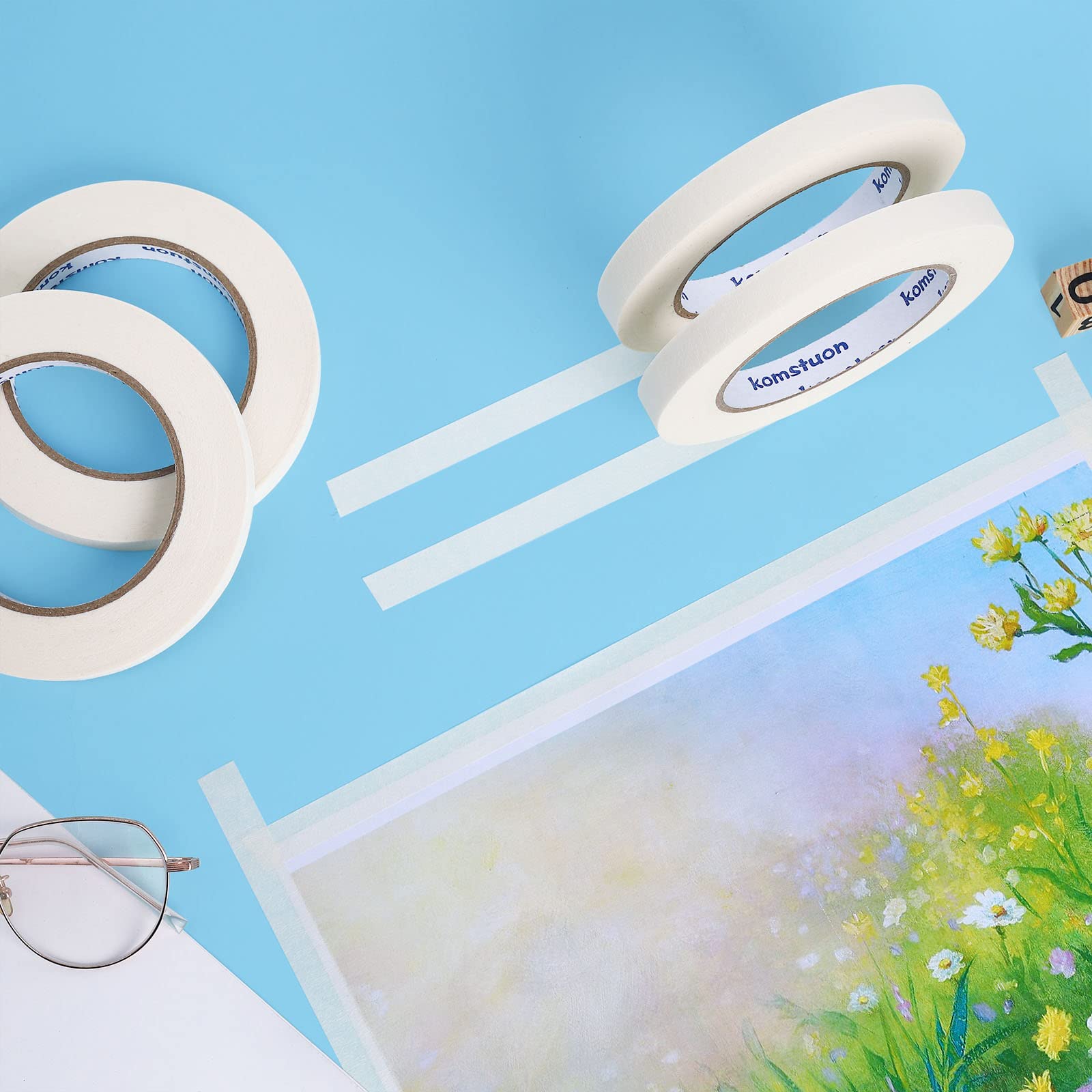 1/2 Inch x 60 Yards White Masking Tape - 10 Rolls, No Residue Painters Tape for Painting, Labeling & DIY Projects | Arts & Crafts, School Stationery, Home Decoration & Office Use