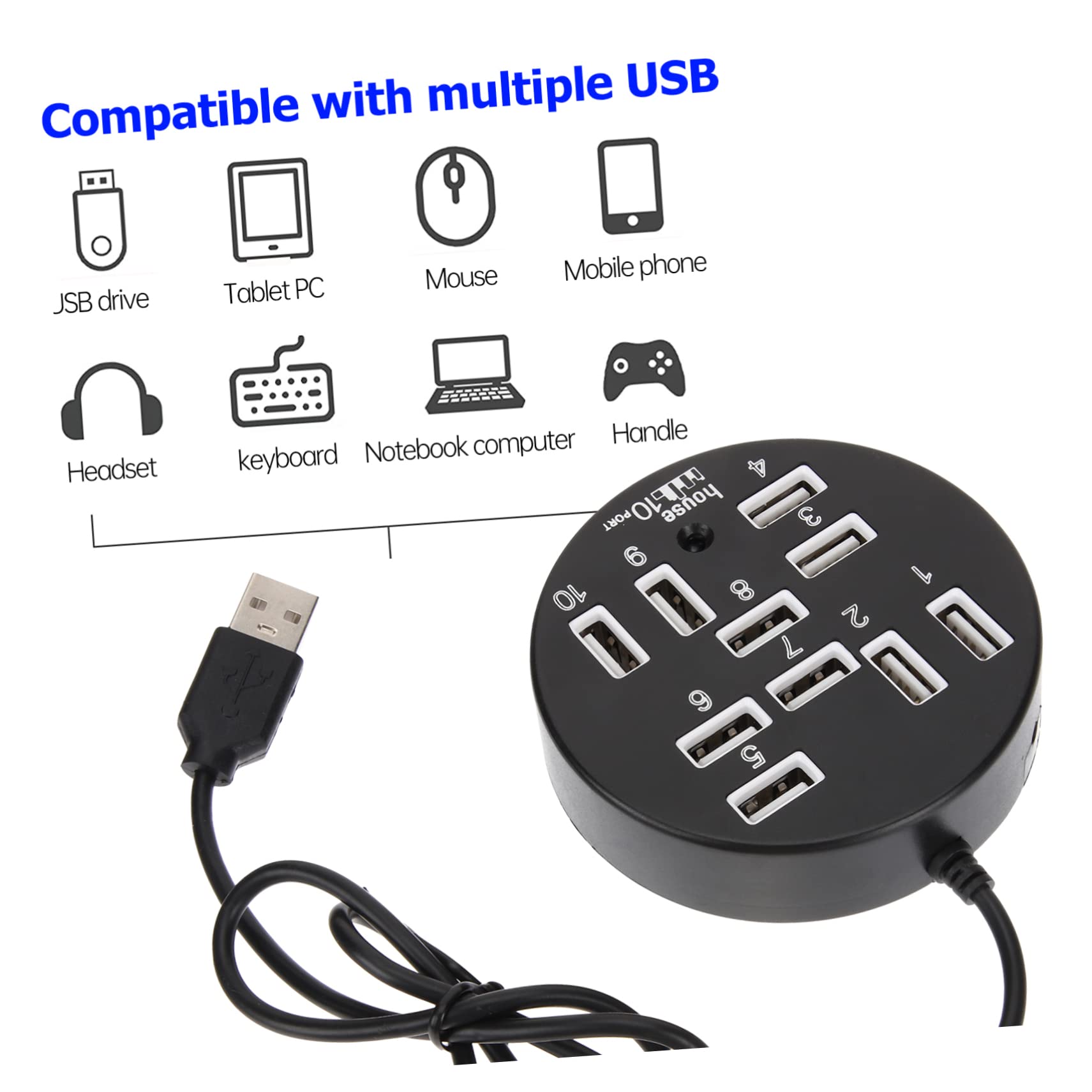 10-Port USB Hub Splitter - High-Speed USB 3.0 Adapter with 4 Extra Ports - Multi-Port USB Extension for Laptop, PC, Mac - ABS Plastic & Wooden Base - Perfect for Home Office, Gaming Setup & Charging Multiple Devices