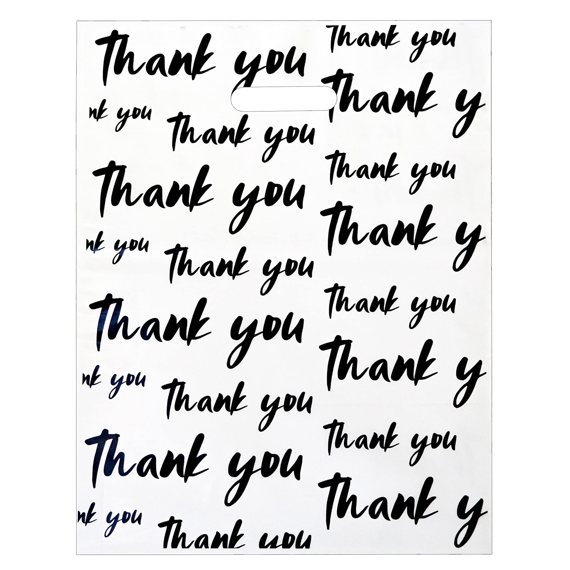 50 Pack Premium White & Black 12x15 Inch Thank You Bags - Thick Plastic Shopping Bags with Strong Handles for Retail Stores, Boutiques & Gift Shops | Perfect for Packaging Small Purchases & Customer Appreciation Gifts