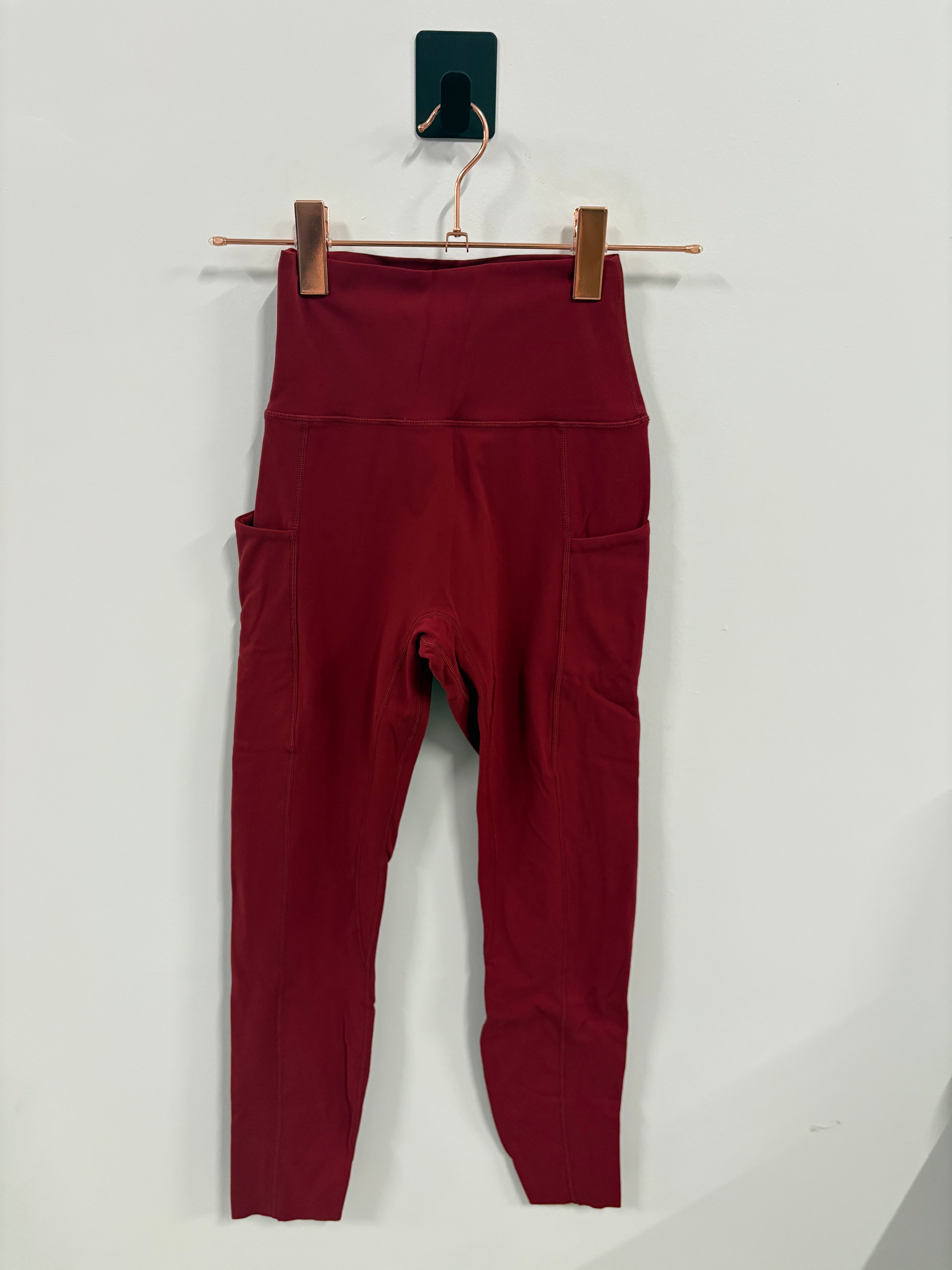 NKD Leggings with Pockets - Red, Small | High Waist Yoga Pants for Women | Perfect for Workouts, Running & Lounge Wear