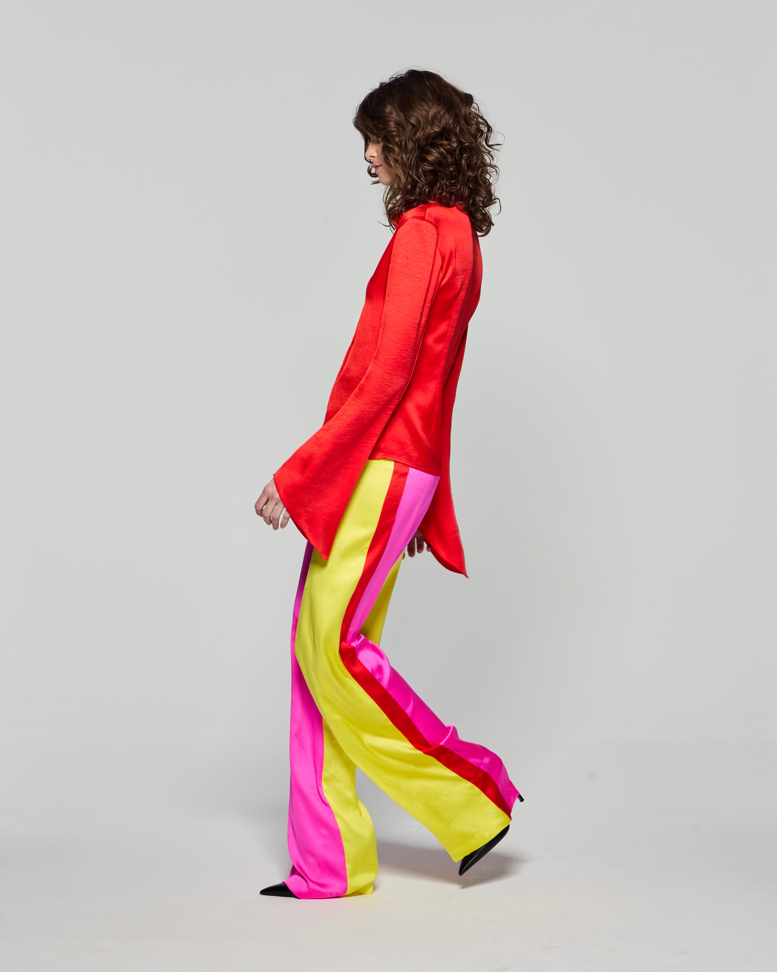 Color Block High Waist Wide Leg Pants - Bright Pink, Yellow, Red | Trendy Casual & Party Outfits for Women