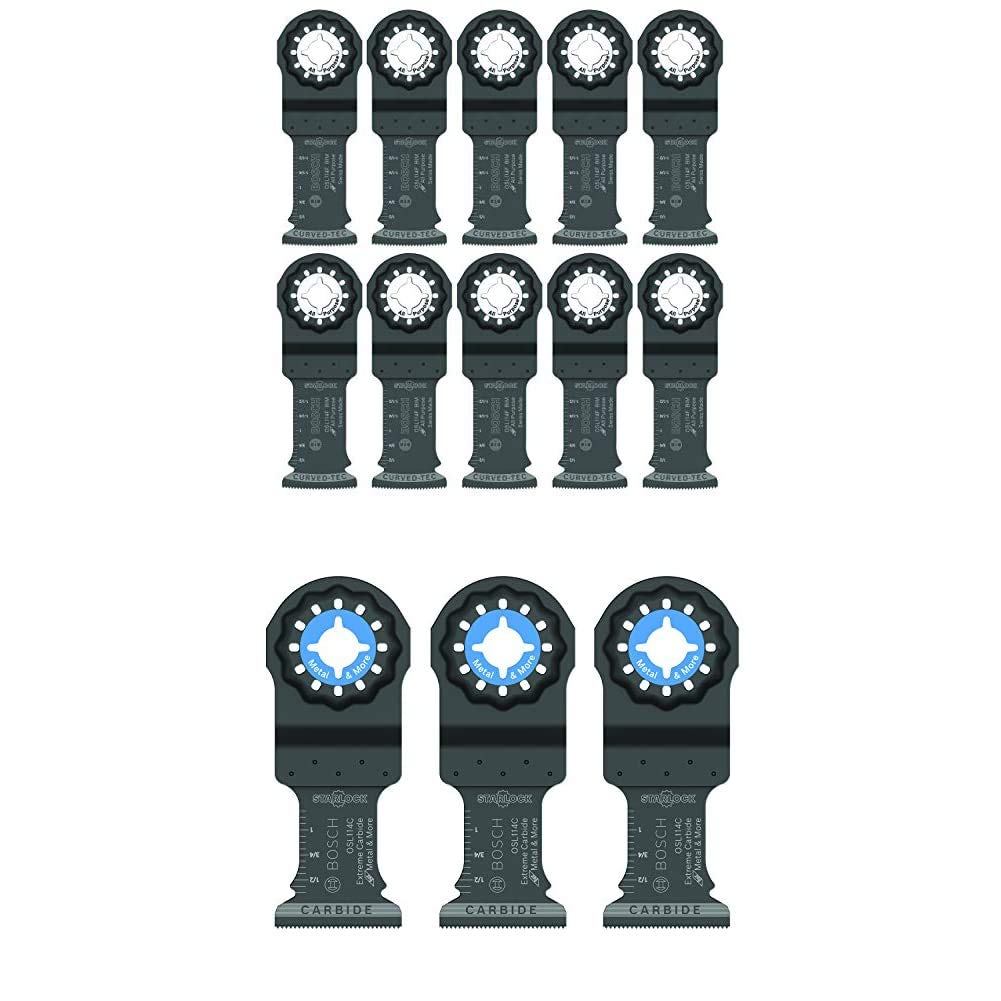 Bosch Starlock Carbide Oscillating Tool Blades 13-Piece Bundle - 10-Pack for Cutting Wood, Nailed Wood, Drywall & Plastics + 3-Pack for Metal & Hardwood | Multi-Tool Accessories for DIY Projects, Home Renovation & Professional Construction Work