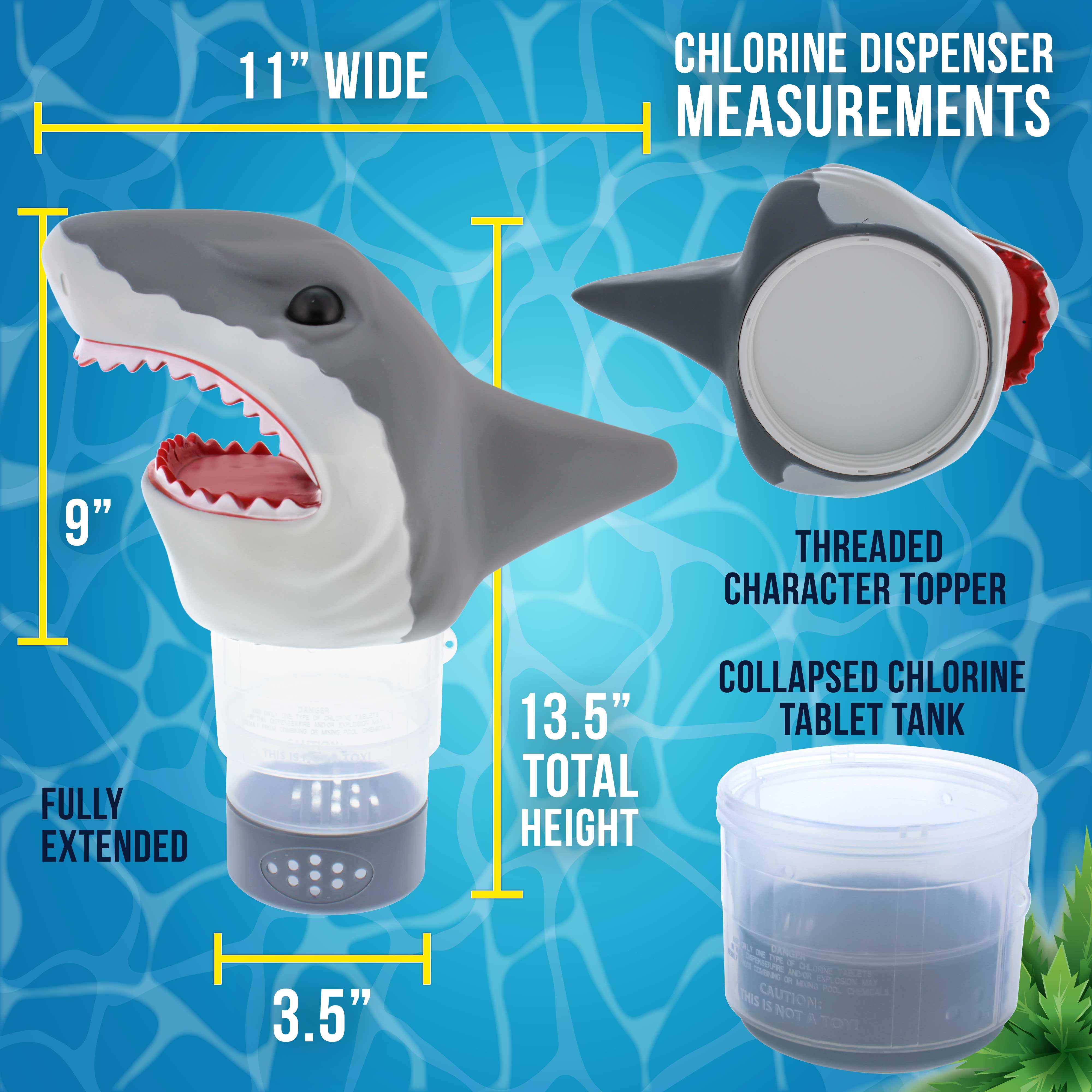 Open Jaws Shark Floating Pool Chlorine Dispenser with Collapsible Base - Holds 3 Chlorine Tablets, Fun Scary Teeth Design for Swimming Pools - Great for Summer Pool Parties & Backyard Decor