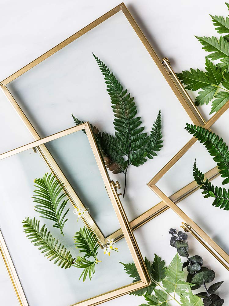 AceList 5x7 Metal Photo Frames Set of 3 - Gold Ornate Floating Glass for Tabletop Display