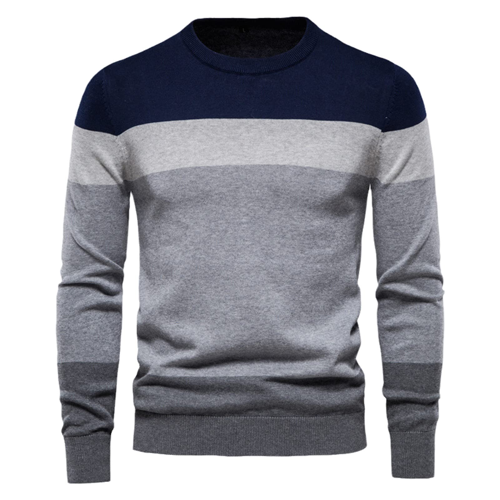 Korean Striped Round Neck Pullover Sweater for Men - Autumn Casual Long Sleeve Knit Top | Perfect for Fall Outfits, Office Wear & Weekend Relaxation