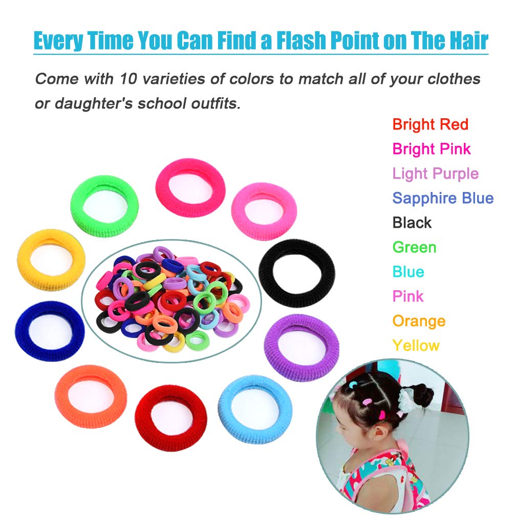 100 PCS Baby Hair Ties - Soft Elastic Hair Bands for Girls & Toddlers, No-Slip Ponytail Holders (10 Color Mix) - Perfect for School, Playtime & Daily Hair Styling