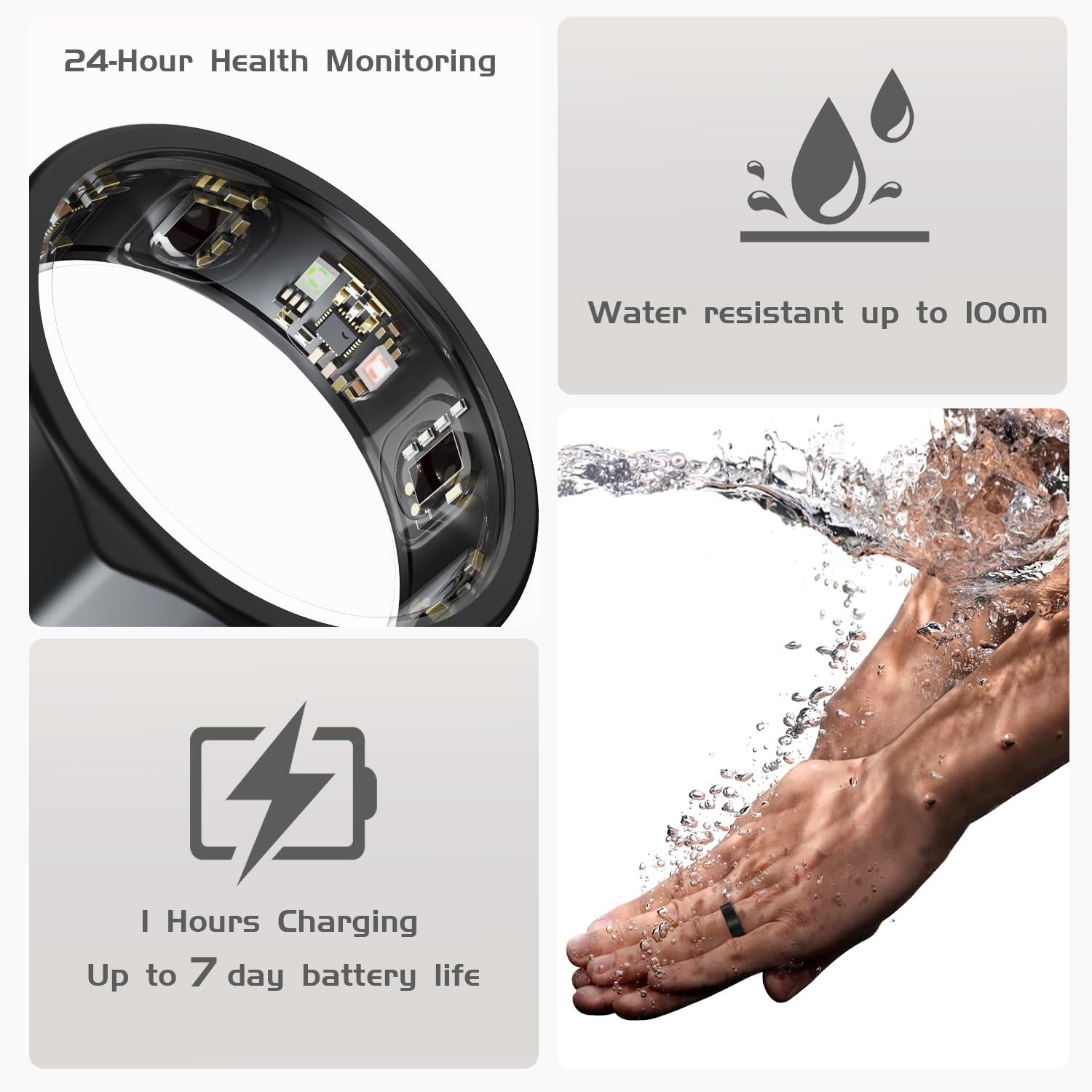 JCRing Smart Ring - Sleep & Fitness Tracker with Heart Rate, Temperature & Step Monitoring - Titanium Wearable with Charging Case - iOS/Android App - Perfect for Health Monitoring & Activity Tracking (8)