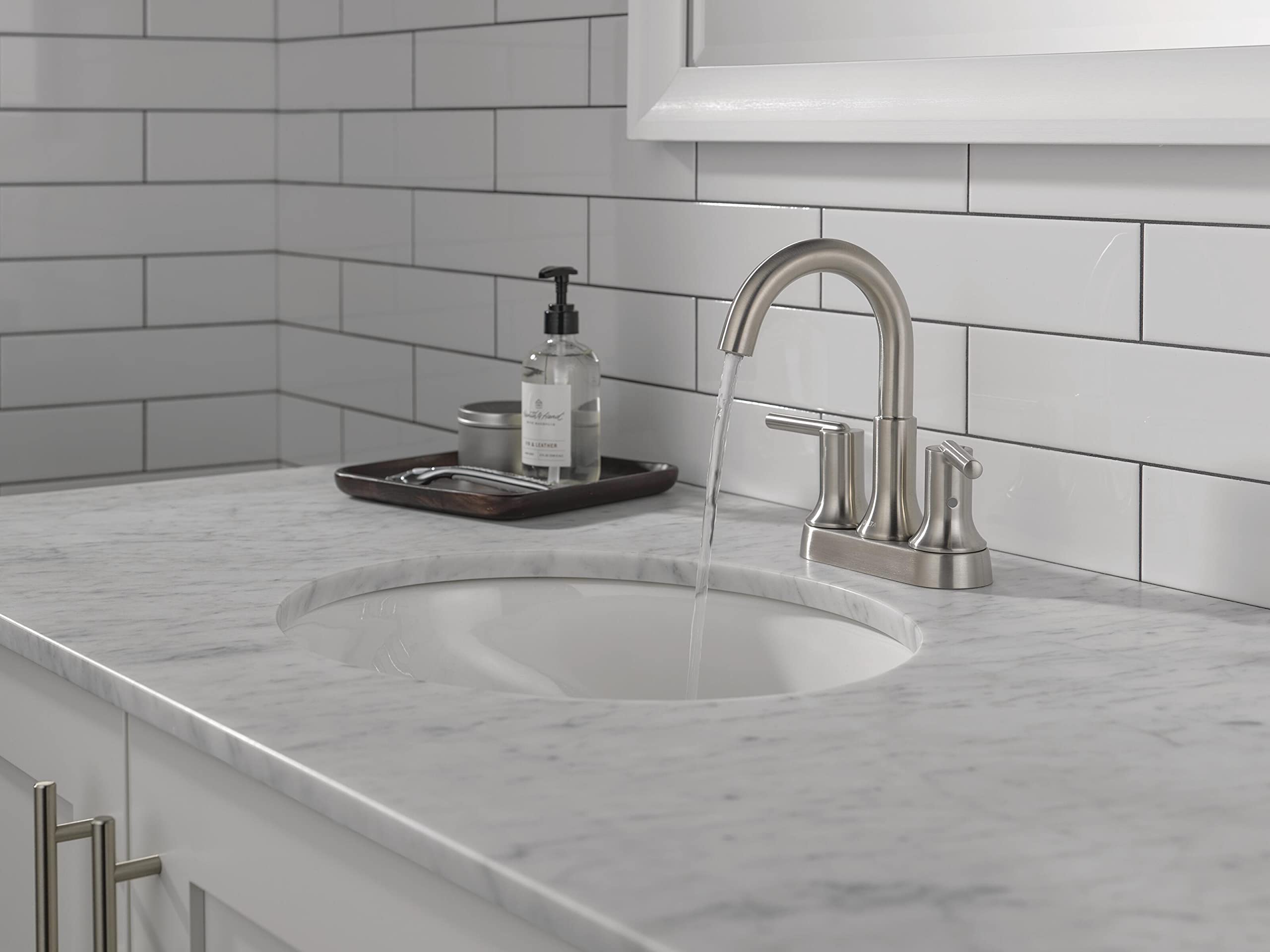 Delta Faucet Trinsic Brushed Nickel Bathroom Sink Faucet - Centerset Design with Diamond Seal Technology & Metal Drain Assembly (2559-SSMPU-DST) - Perfect for Modern Bathrooms, Guest Baths, and Powder Rooms