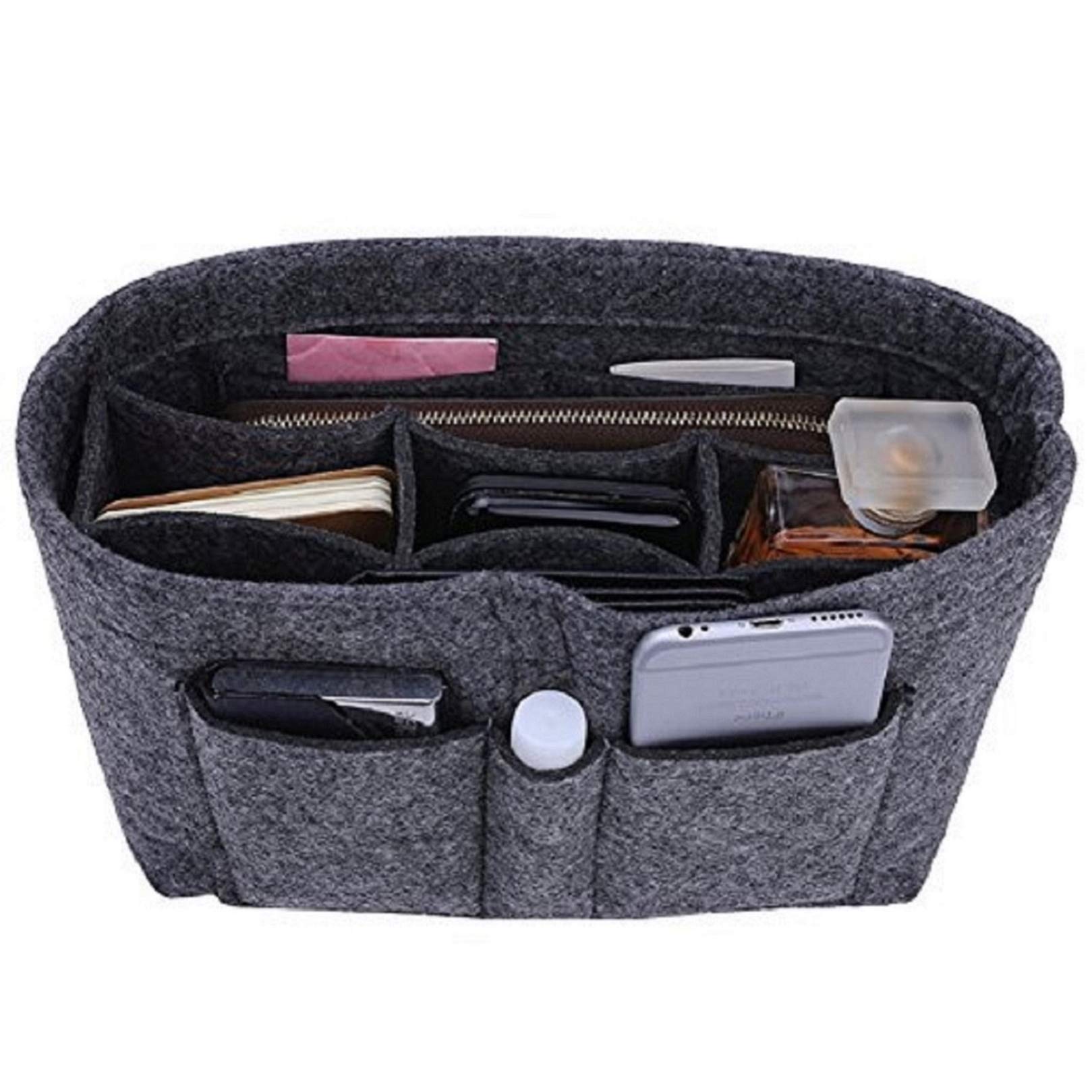 ZTUJO Felt Purse Organizer Insert for Handbags - 13 Colors & 6 Sizes (Slender Large, Grey) - Perfect for Tote Bags, Travel & Everyday Organization