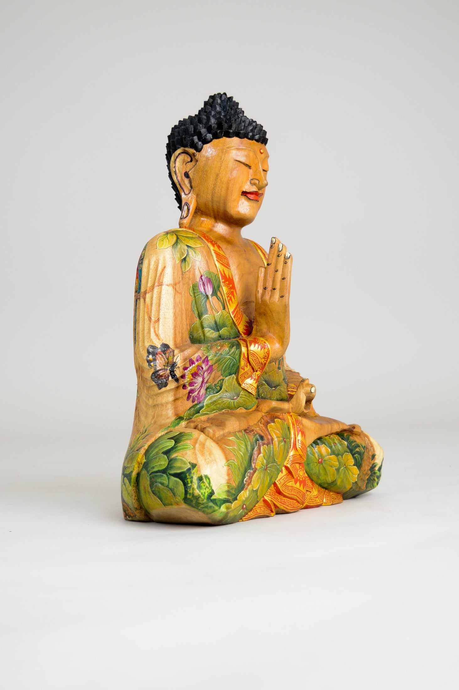 Hand Carved Wooden Meditating Buddha Statue - 16 Inch Hand Painted Buddha Decor for Home, Office & Meditation Space - Spiritual Gift & Zen Decor