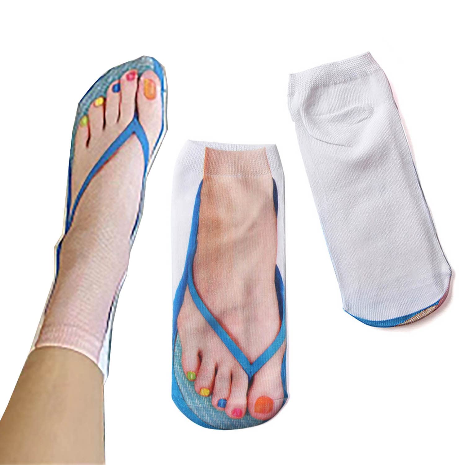Funny 3D Pattern Sandal Socks for Men & Women - Novelty Flip Flop Ankle Socks with Comfortable Low Cut Design | Perfect for Beach, Summer Outfits, and Gag Gifts
